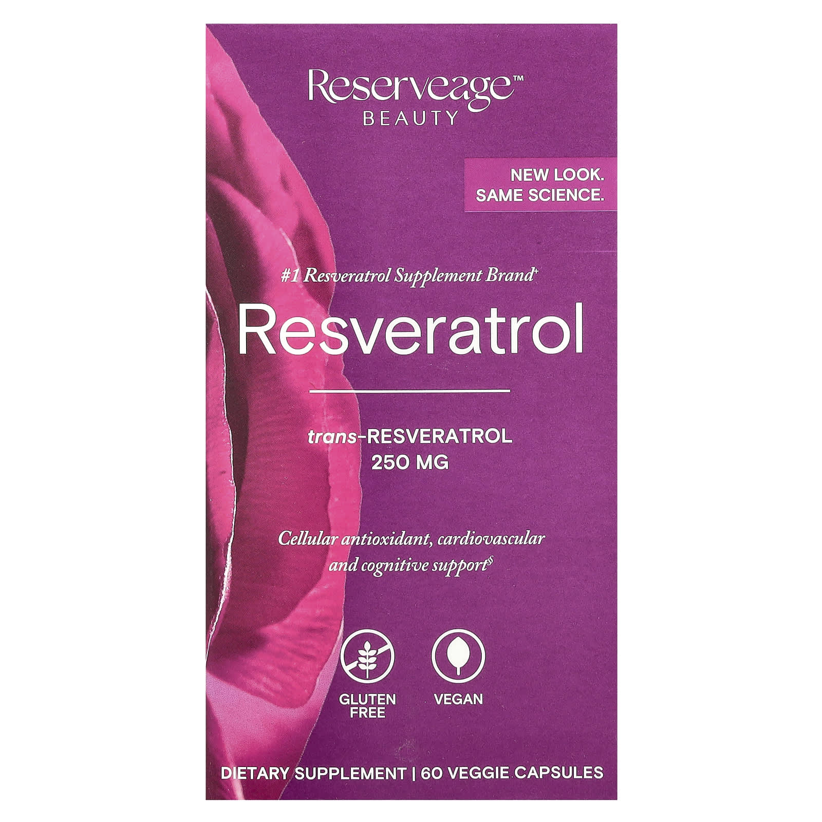 Reserveage Beauty, Resveratrol, Trans-Resveratrol, 60 Veggie Capsules - Image 1