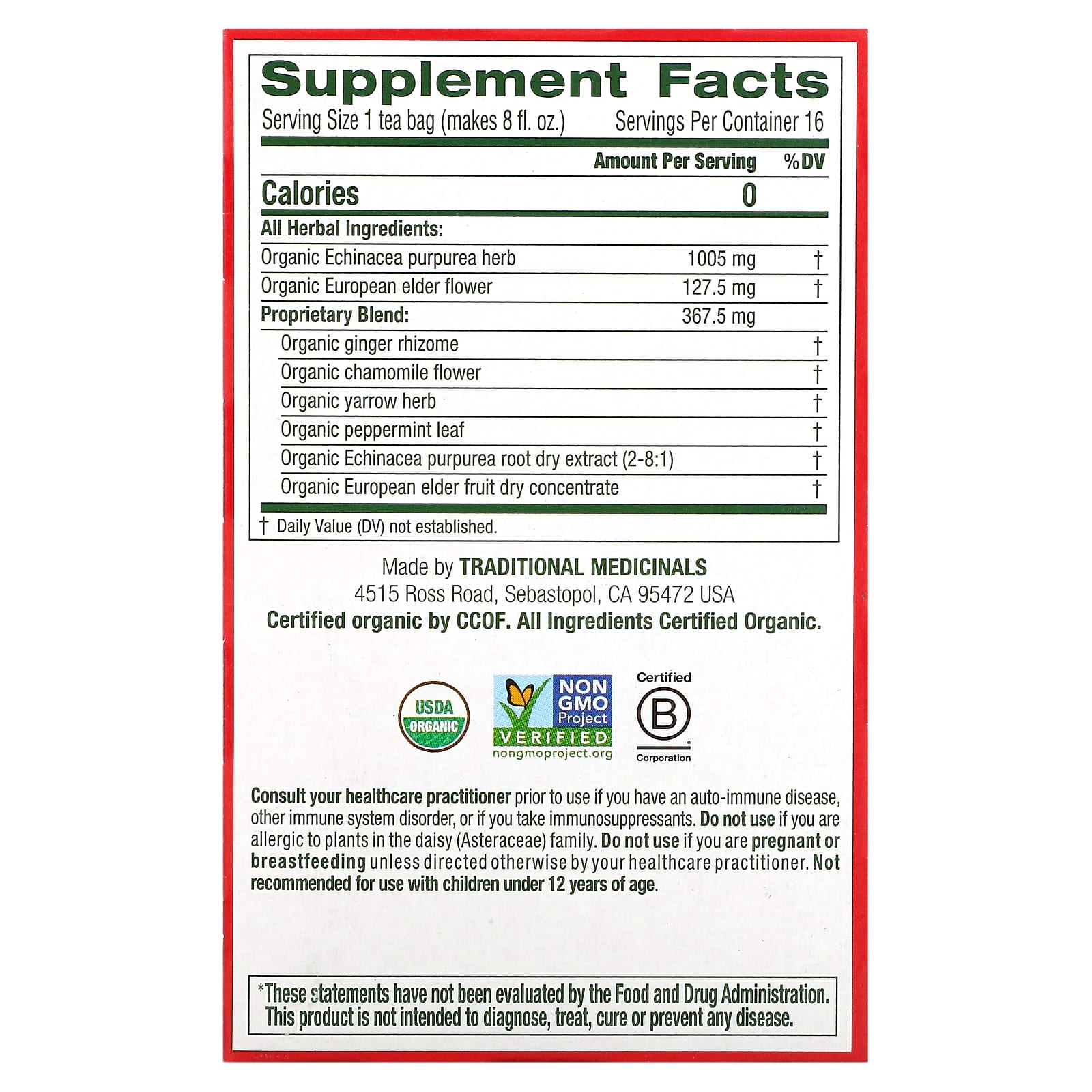 Traditional Medicinals, Organic Echinacea Plus, Elderberry, Caffeine Free, 16 Wrapped Tea Bags, 0.85 oz (24 g) - Image 2