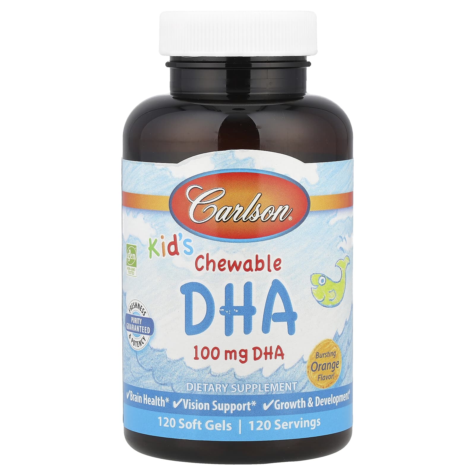 Carlson Kids Chewable DHA Omega-3 Soft Gels, Orange Flavor, 120 Count - Image 1