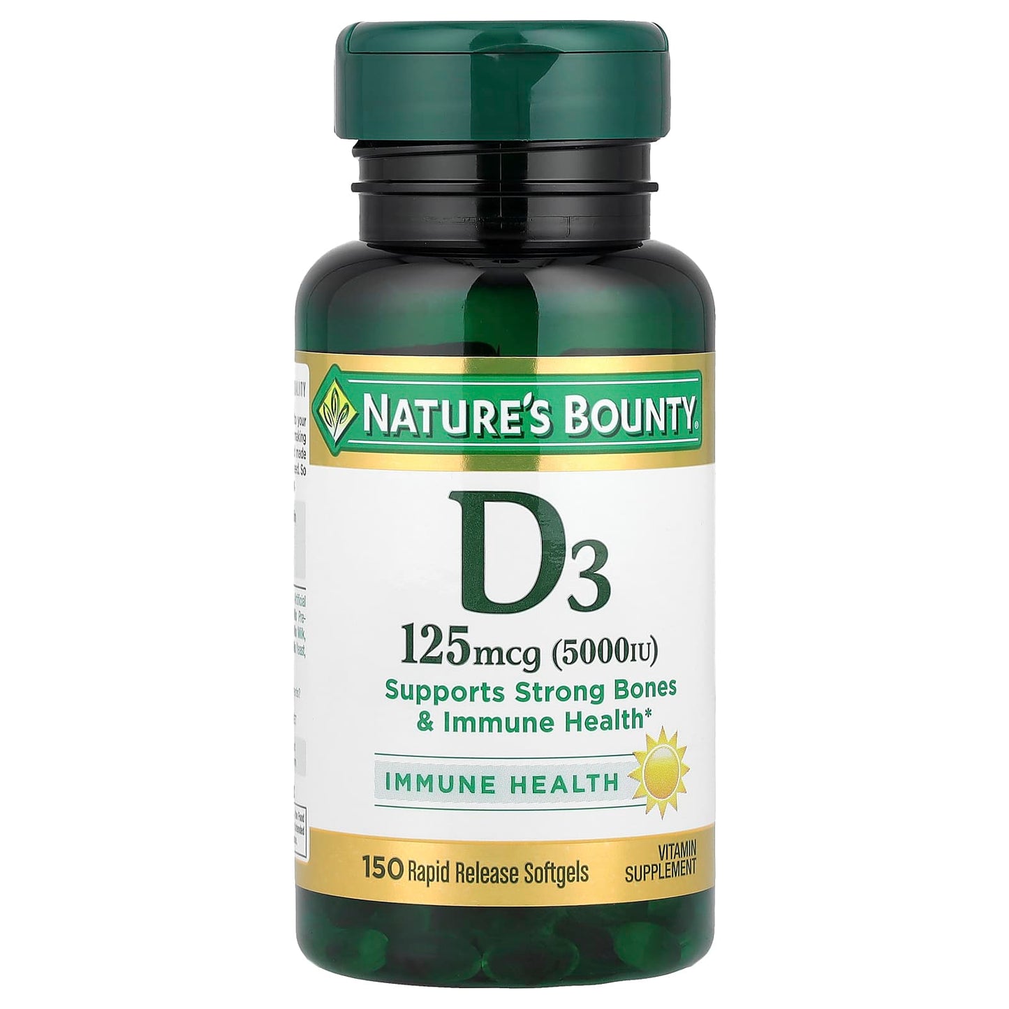 Nature's Bounty, Vitamin D3, 125 mcg (5,000 IU), 150 Rapid Release Softgels - Image 1