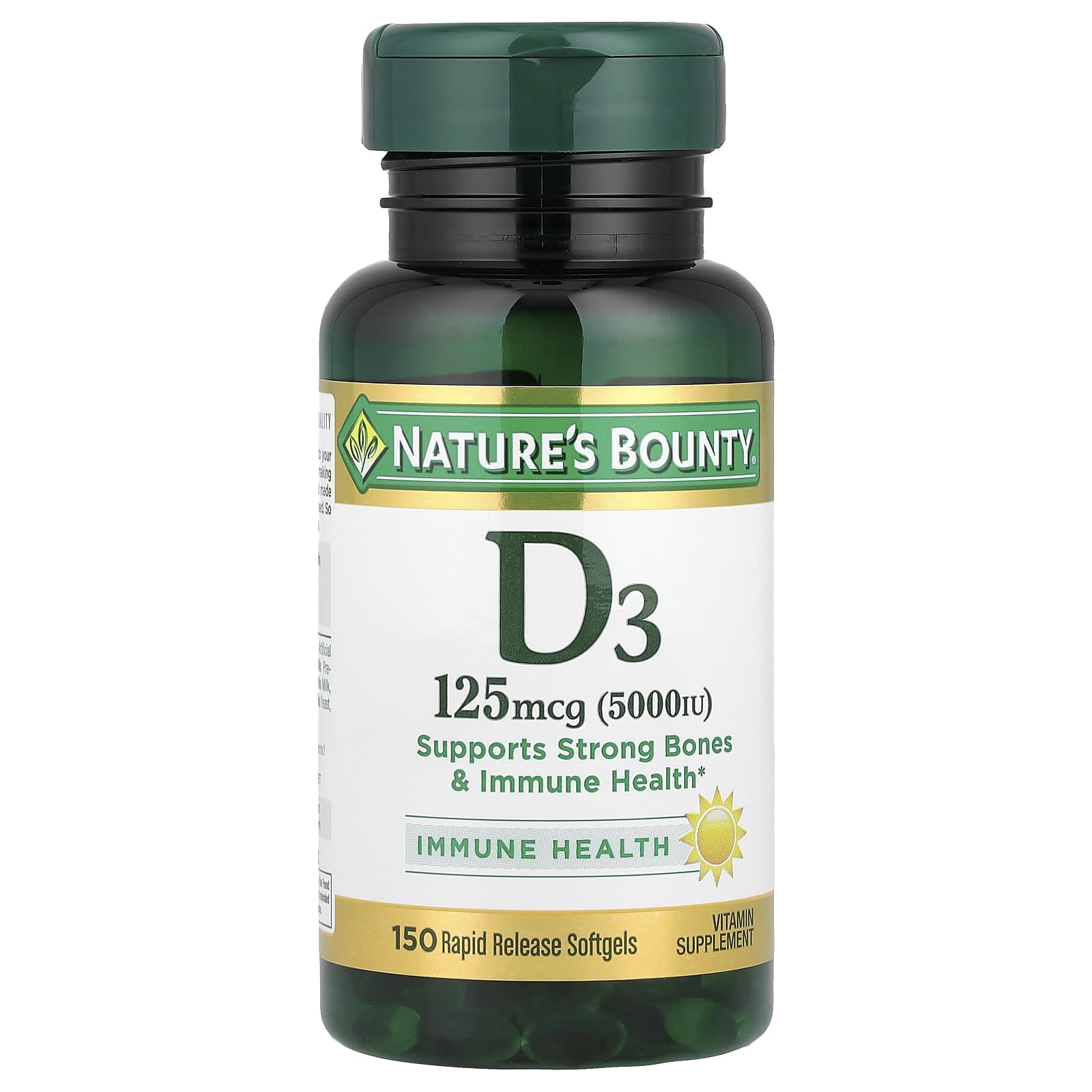 Nature's Bounty, Vitamin D3, 125 mcg (5,000 IU), 150 Rapid Release Softgels - Image 1