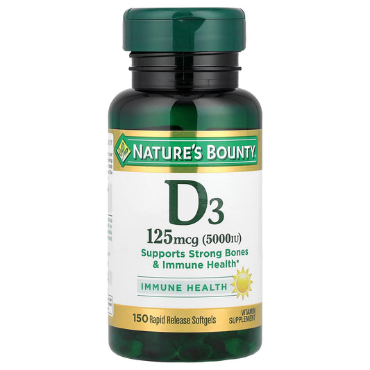 Nature's Bounty, Vitamin D3, 125 mcg (5,000 IU), 150 Rapid Release Softgels - Image 1