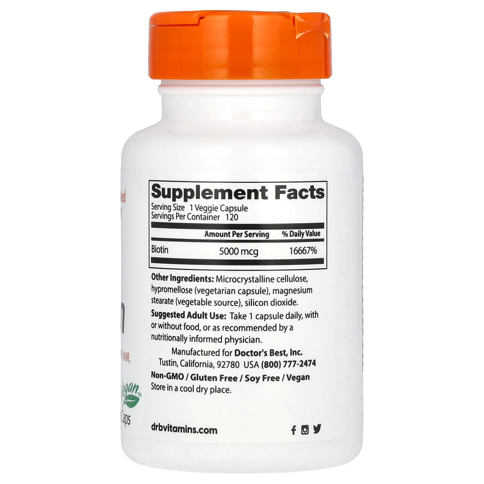 Doctor's Best Biotin 5,000 mcg - Hair, Skin & Nails Support - Image 2