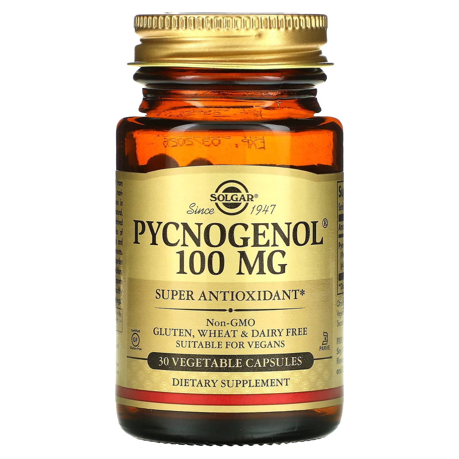 Solgar, Pycnogenol, 100 mg, 30 Vegetable Capsules - Image 1