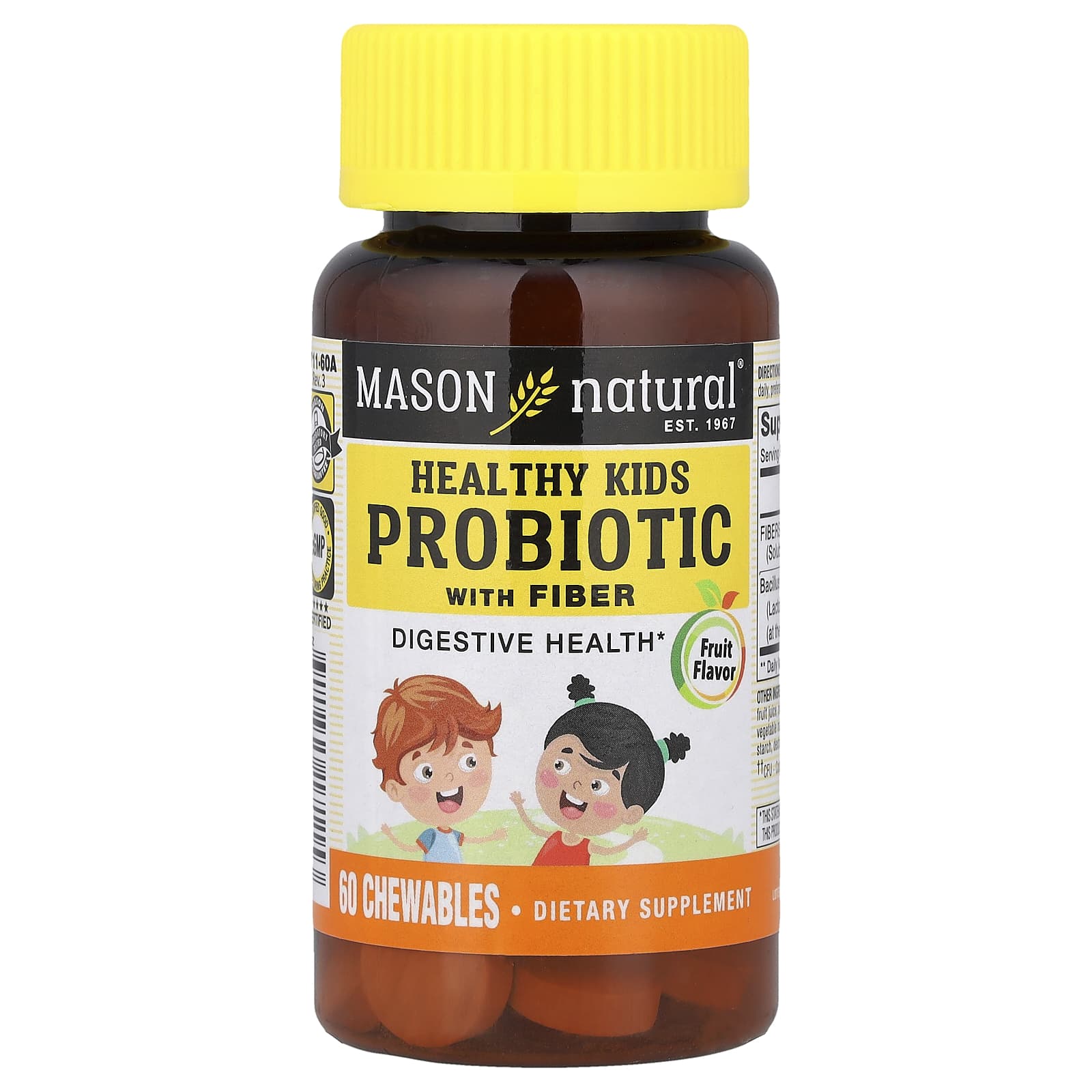 Mason Natural, Healthy Kids Probiotic with Fiber, Fruit, 60 Chewables - Image 1