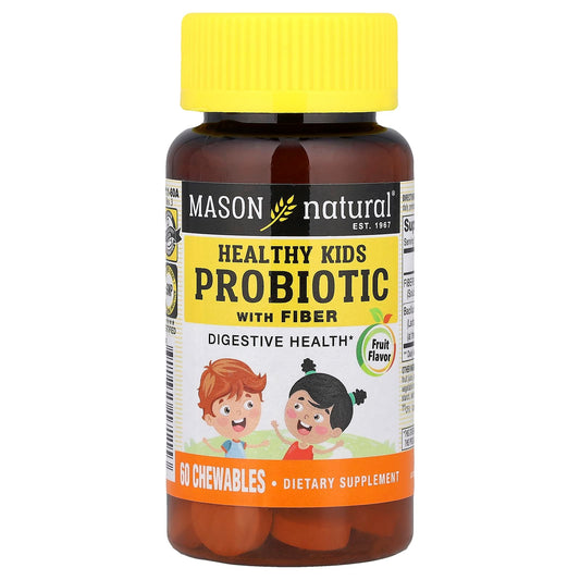 Mason Natural, Healthy Kids Probiotic with Fiber, Fruit, 60 Chewables - Image 1