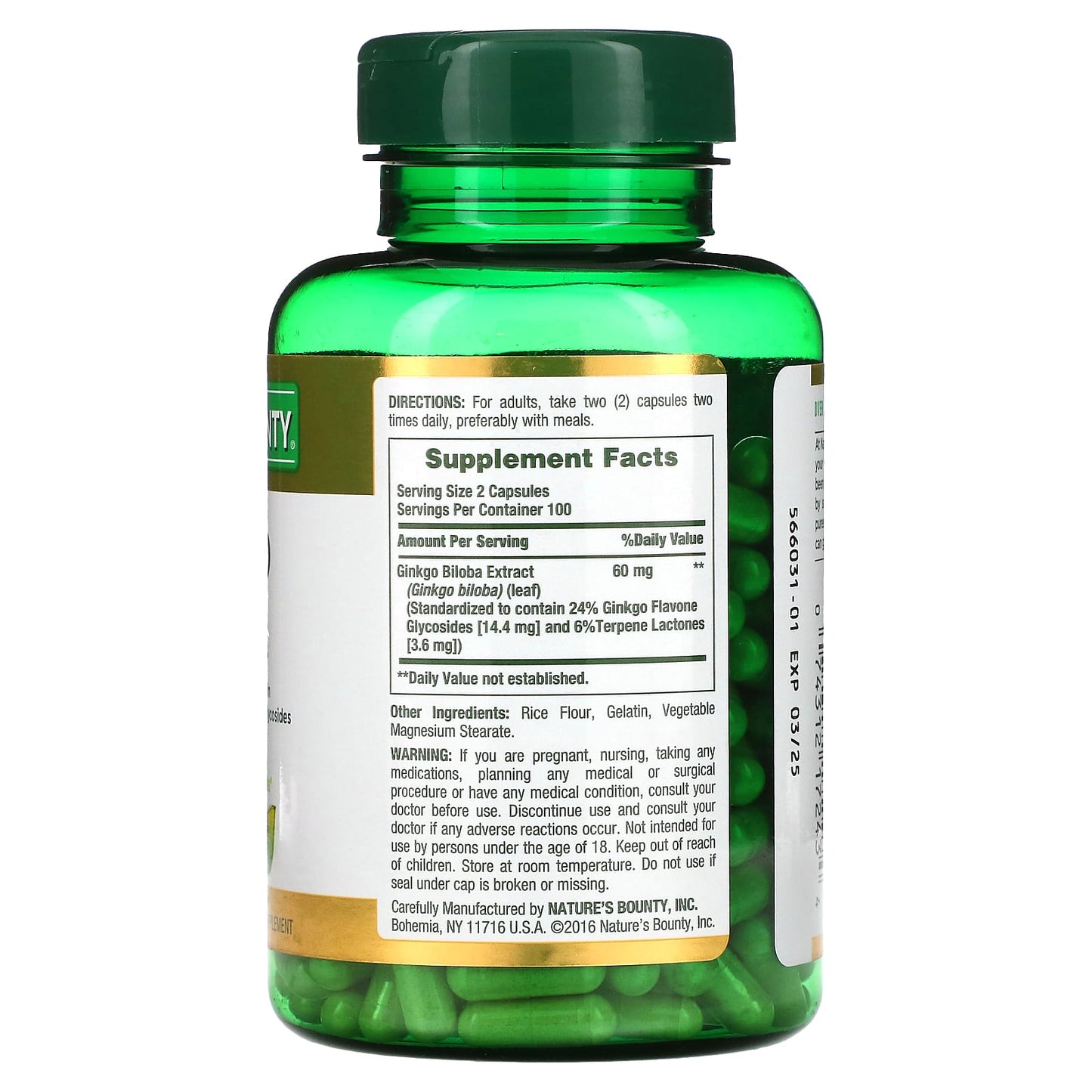 Nature's Bounty, Ginkgo Biloba, 200 Capsules (30 mg per Capsule) - Image 2
