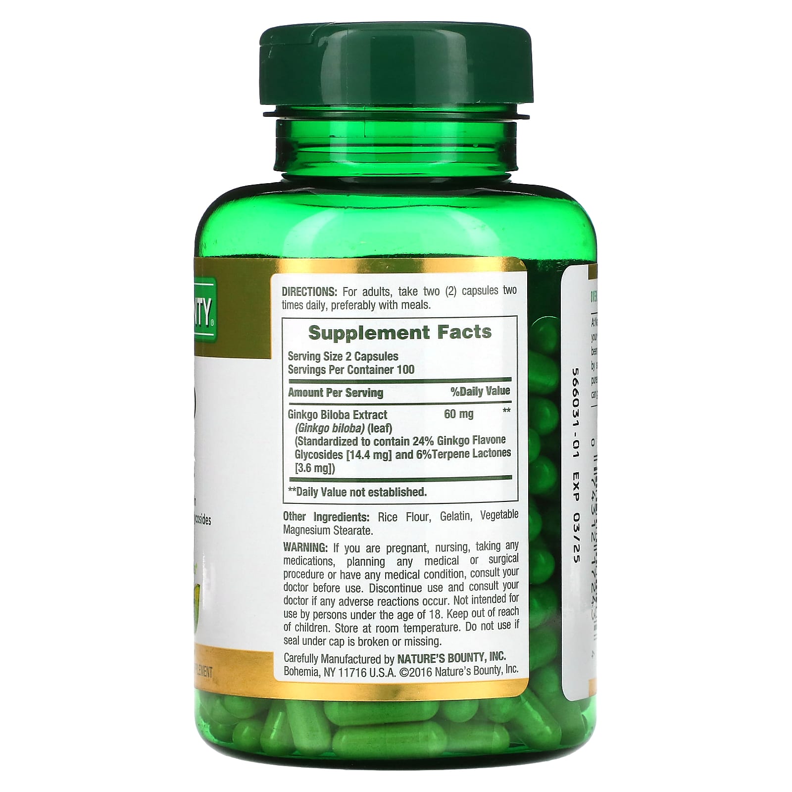 Nature's Bounty, Ginkgo Biloba, 200 Capsules (30 mg per Capsule) - Image 2