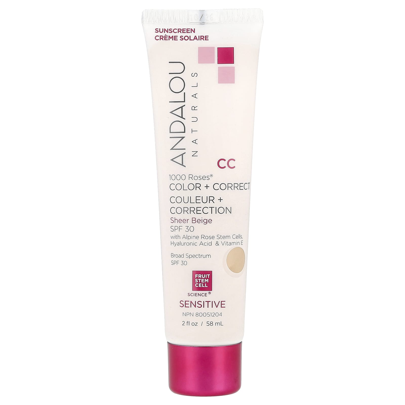 Andalou Naturals 1000 Roses Color Correcting Mineral Sunscreen - Image 1