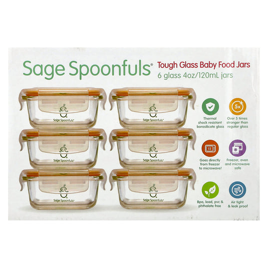 Sage Spoonfuls, Tough Glass Baby Food Jars, 6 Pack, 4 oz (120 ml) Each - Image 1