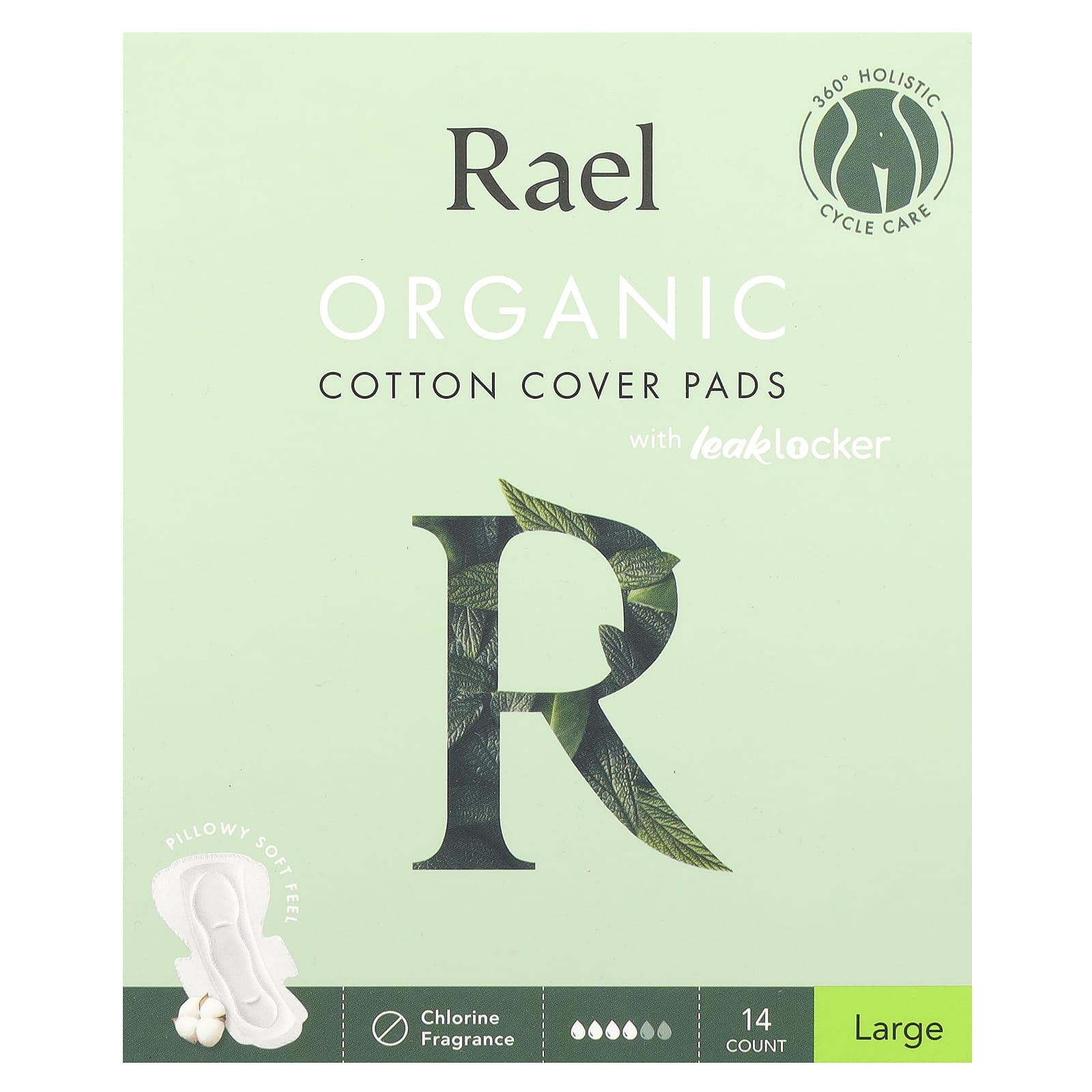 Rael, Organic Cotton Cover Pads with Leaklocker, Large, 14 Count - Image 1