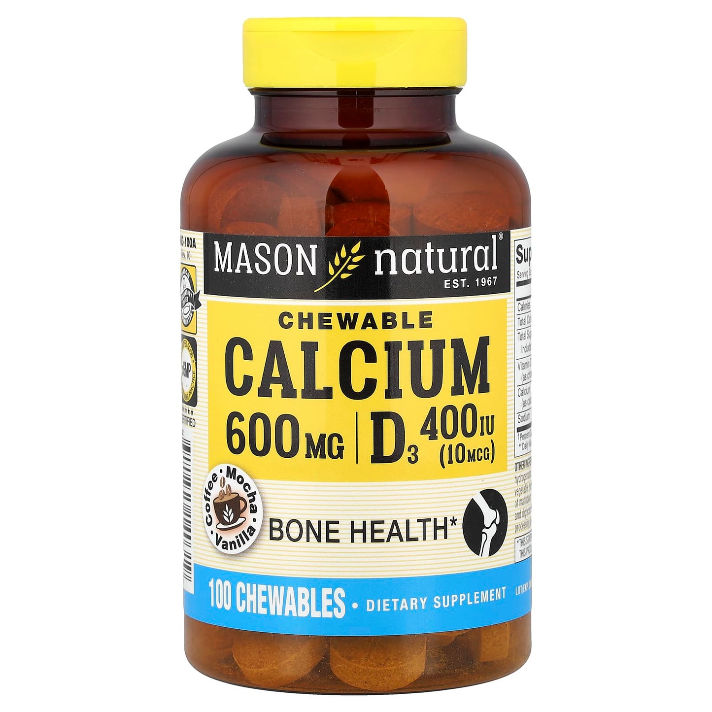 Mason Natural, Chewable Calcium + D3, Coffee Mocha Vanilla , 100 Chewables - Image 1