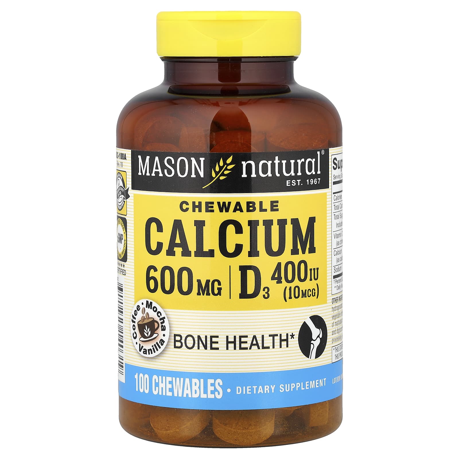 Mason Natural, Chewable Calcium + D3, Coffee Mocha Vanilla , 100 Chewables - Image 1