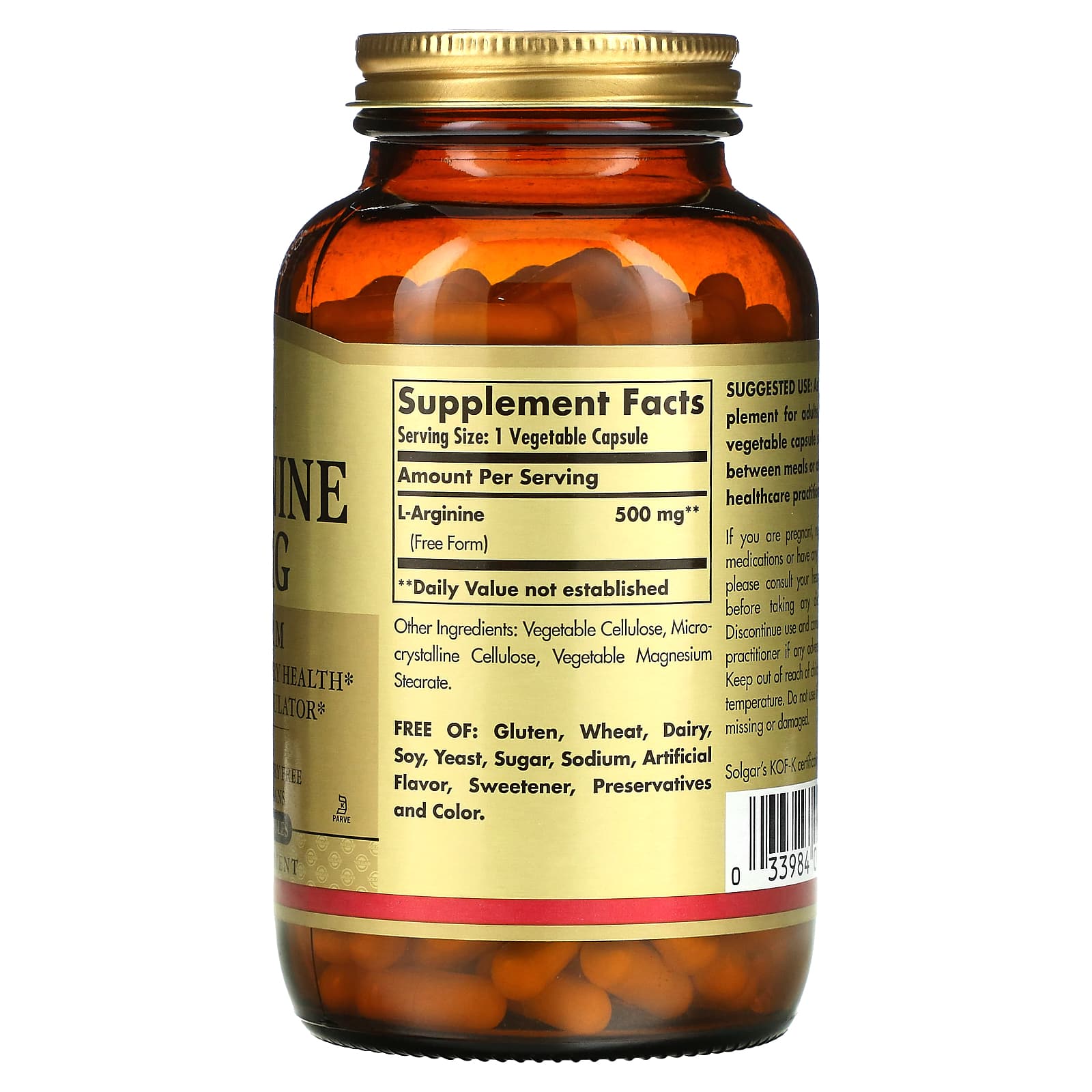 Solgar, L-Arginine, Free Form, 500 mg, 250 Vegetable Capsules