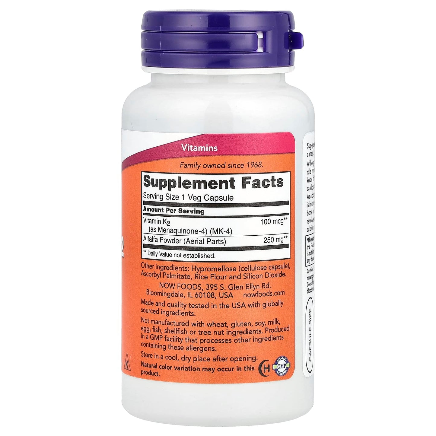 NOW Foods, Vitamin K-2, 100 mcg, 100 Veg Capsules - Image 2