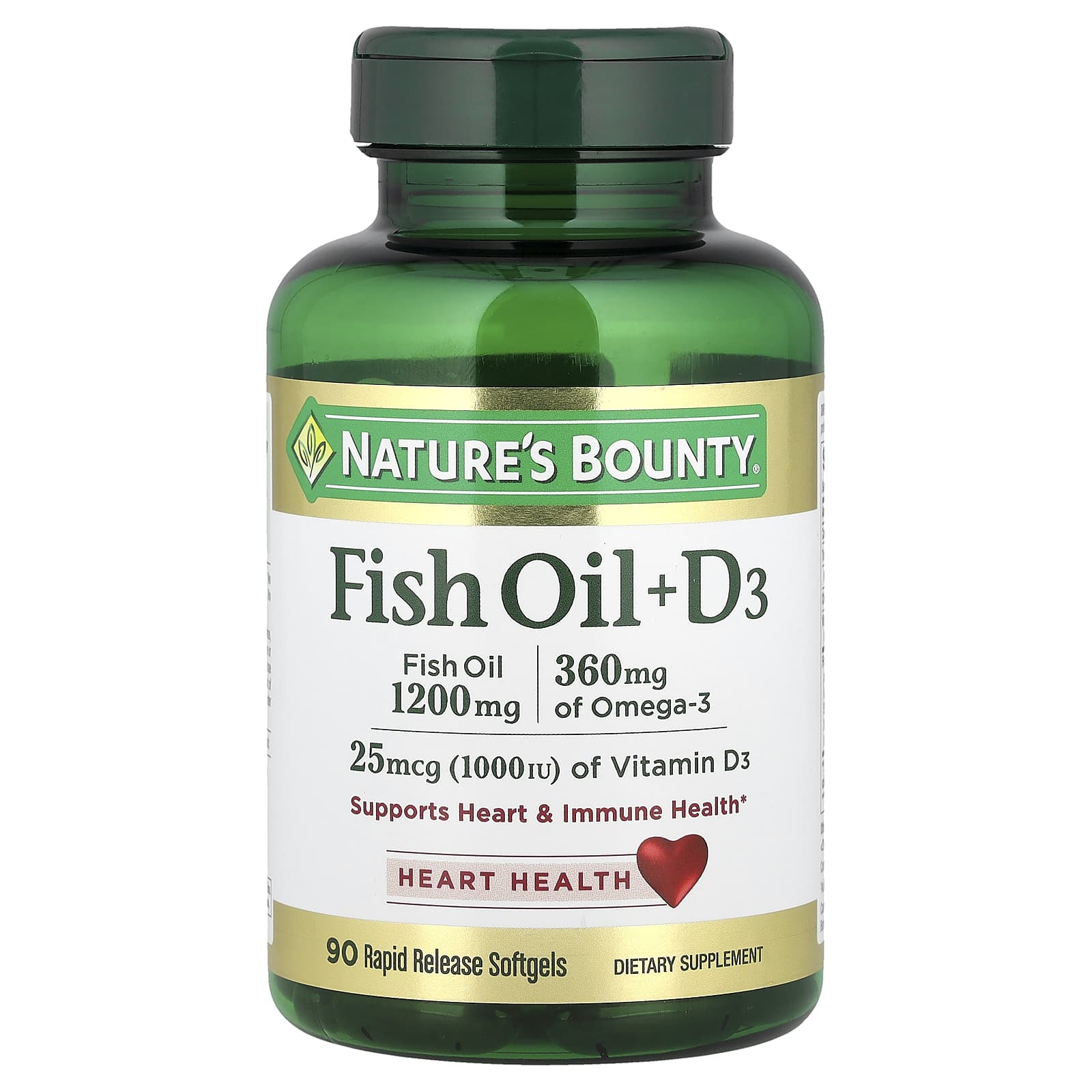 Nature's Bounty, Fish Oil + D3, 90 Rapid Release Softgels - Image 1