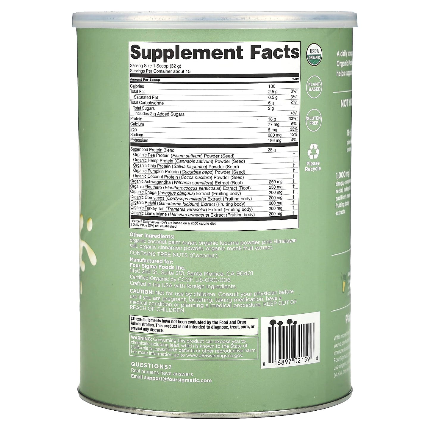 Organic Plant-Based Protein Powder with Mushrooms & Adaptogens by Four Sigmatic - Image 2