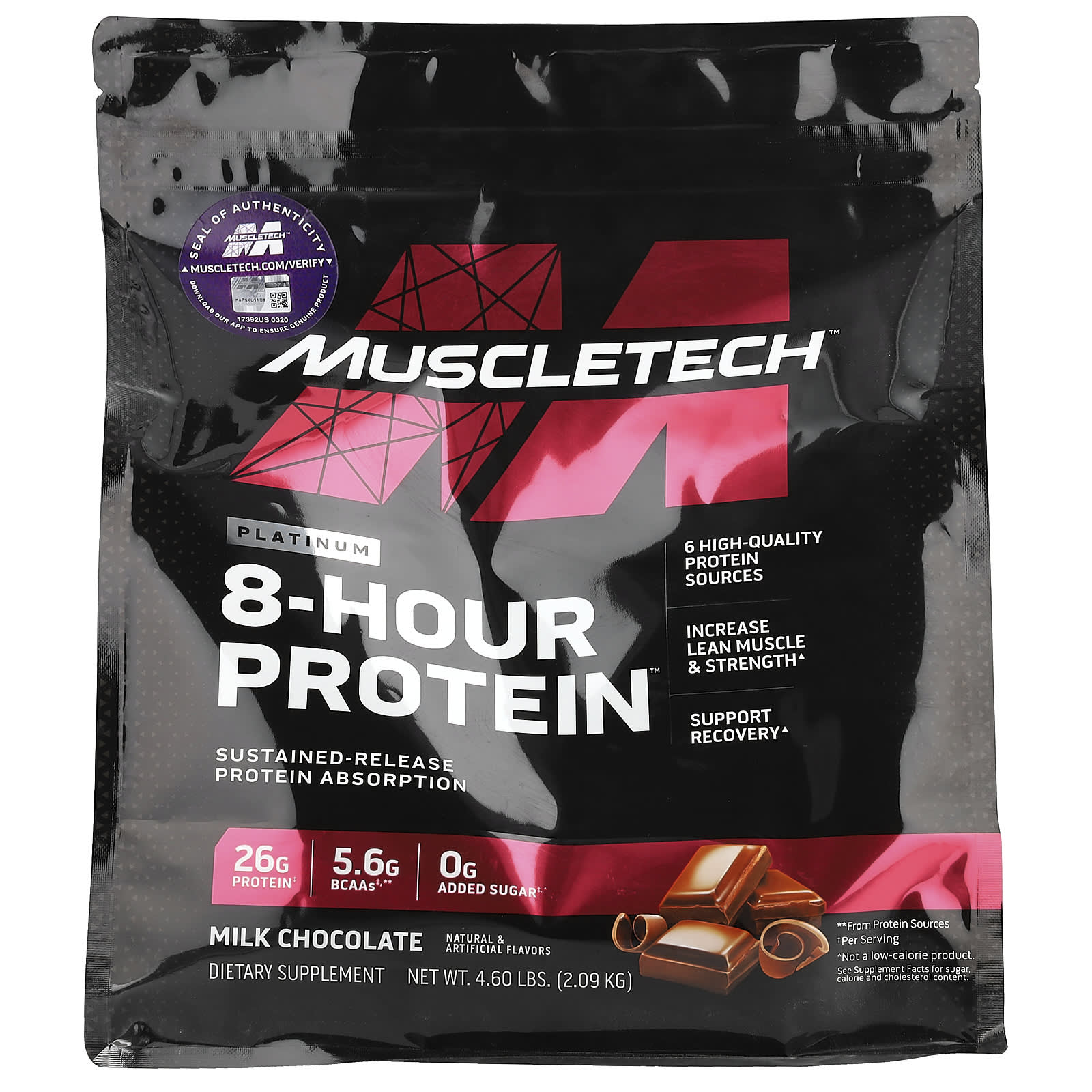 MuscleTech, Platinum 8-Hour Protein™, Milk Chocolate, 4.6 lbs (2.09 kg) - Image 1