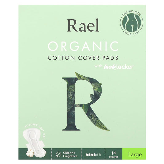 Rael, Organic Cotton Cover Pads with Leaklocker, Large, 14 Count - Image 1