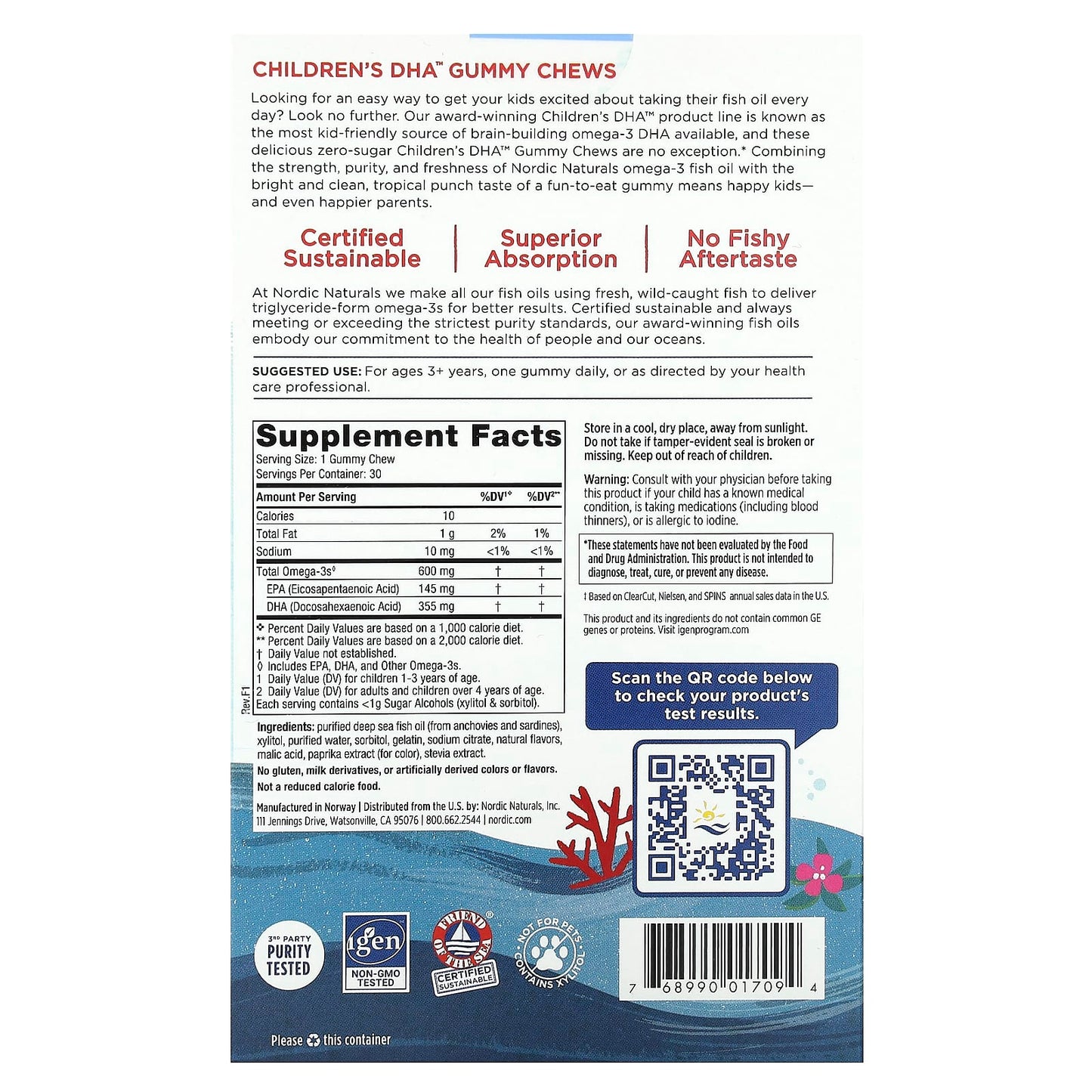 Nordic Naturals, Children's DHA Gummy Chews, Ages 3+, Tropical Punch, 600 mg, 30 Gummies - Image 2