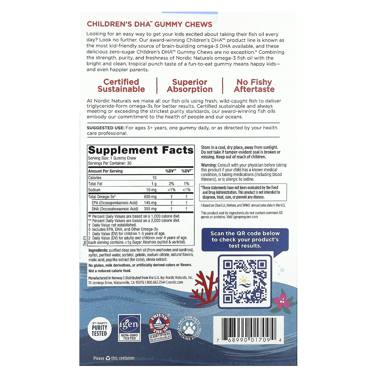 Nordic Naturals, Children's DHA Gummy Chews, Ages 3+, Tropical Punch, 600 mg, 30 Gummies - Image 2