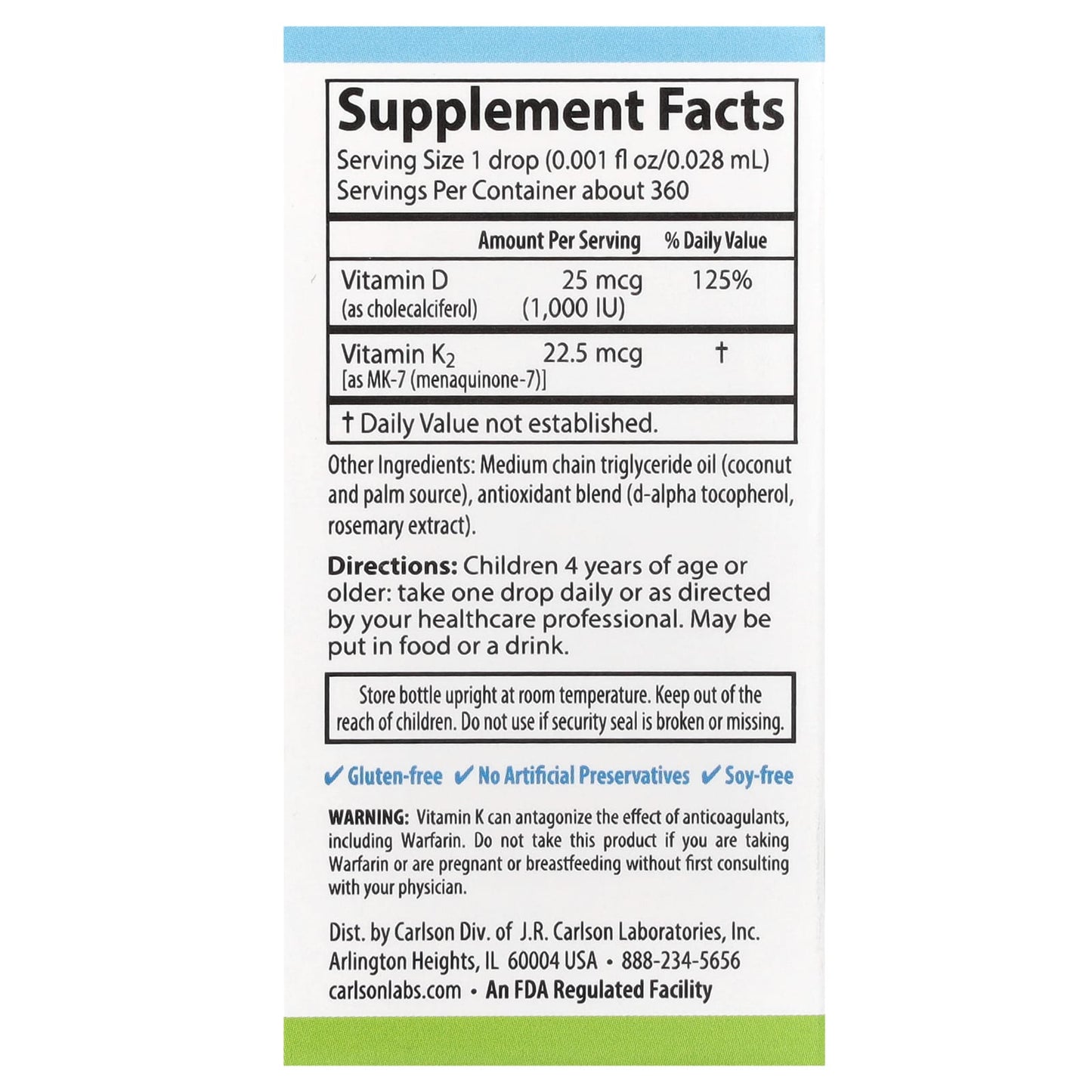 Carlson Kid's Super Daily D3 + K2 Liquid Vitamins, 360 Droppers - Image 2