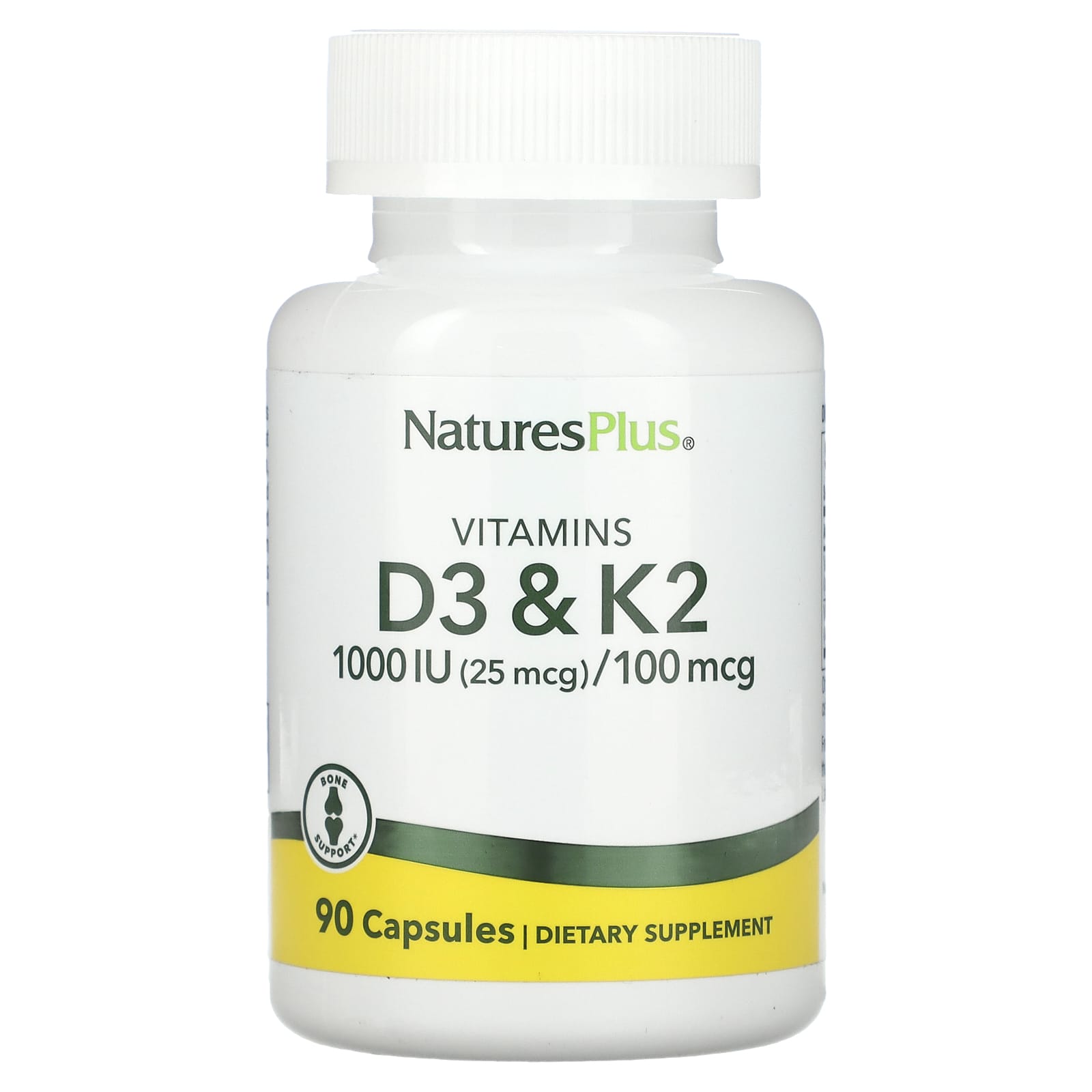 NaturesPlus, Vitamin D3 & K2, 90 Capsules - Image 1