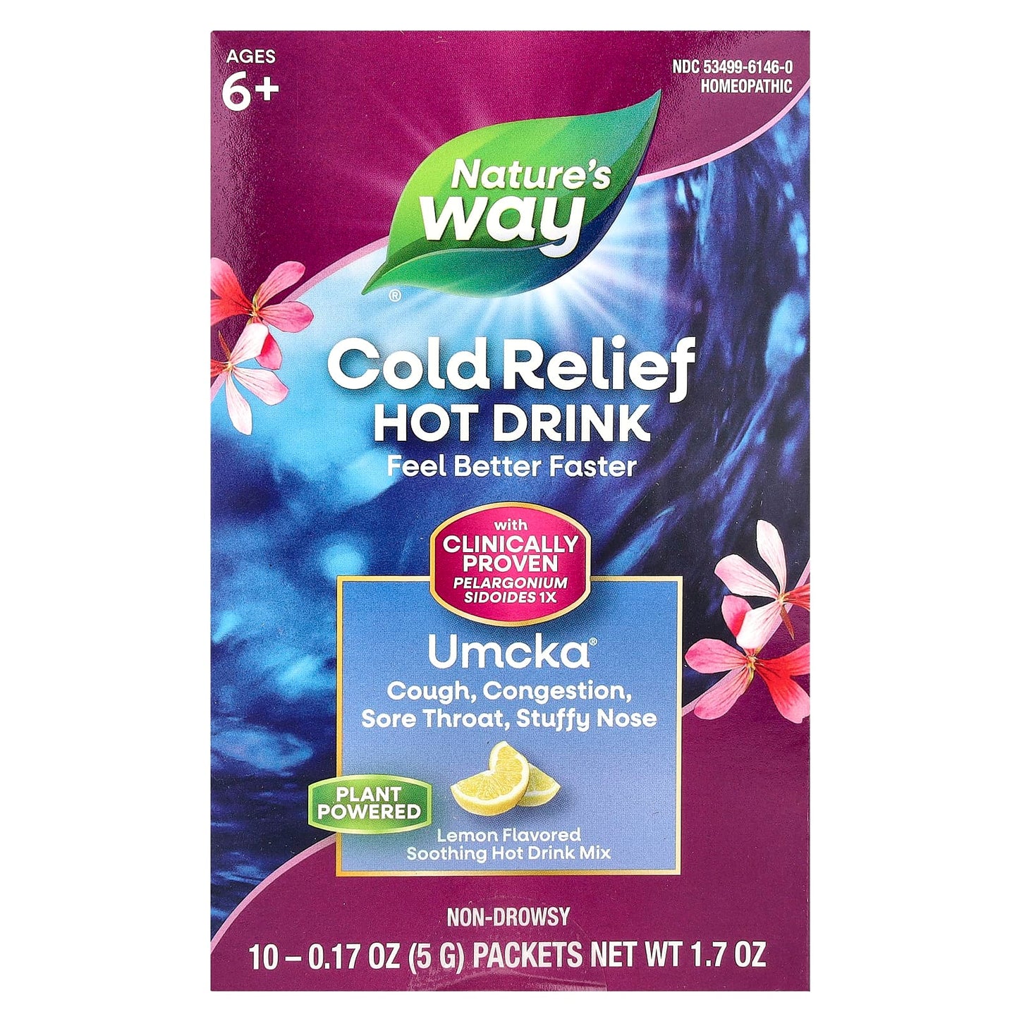 Nature's Way, Umcka®, Cold Relief, Soothing Hot Drink Mix, Ages 6+, Lemon, 10 Packets, 0.17 oz (5 g) Each - Image 1