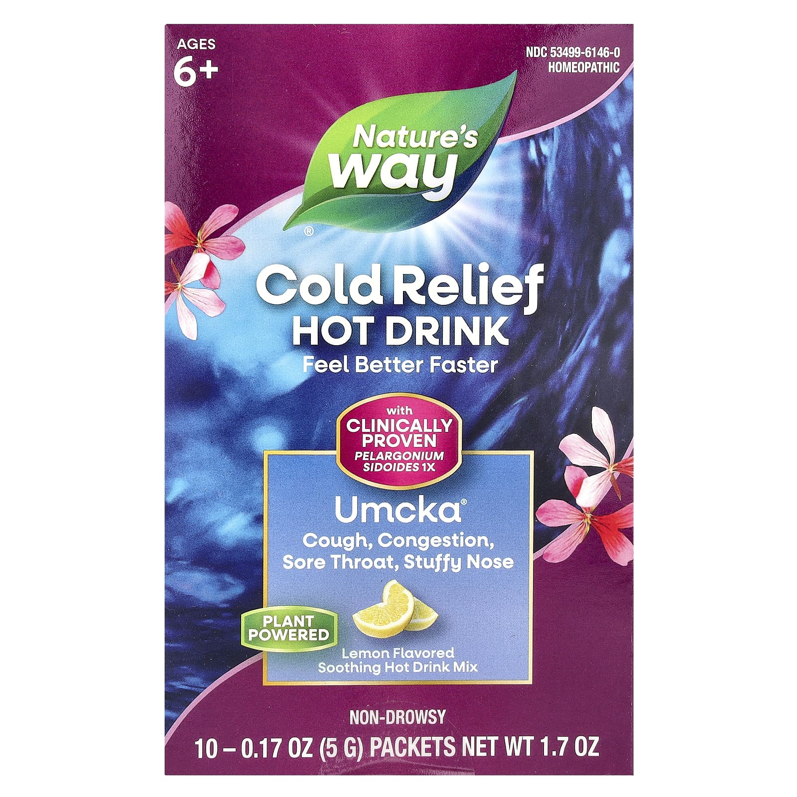Nature's Way, Umcka®, Cold Relief, Soothing Hot Drink Mix, Ages 6+, Lemon, 10 Packets, 0.17 oz (5 g) Each - Image 1