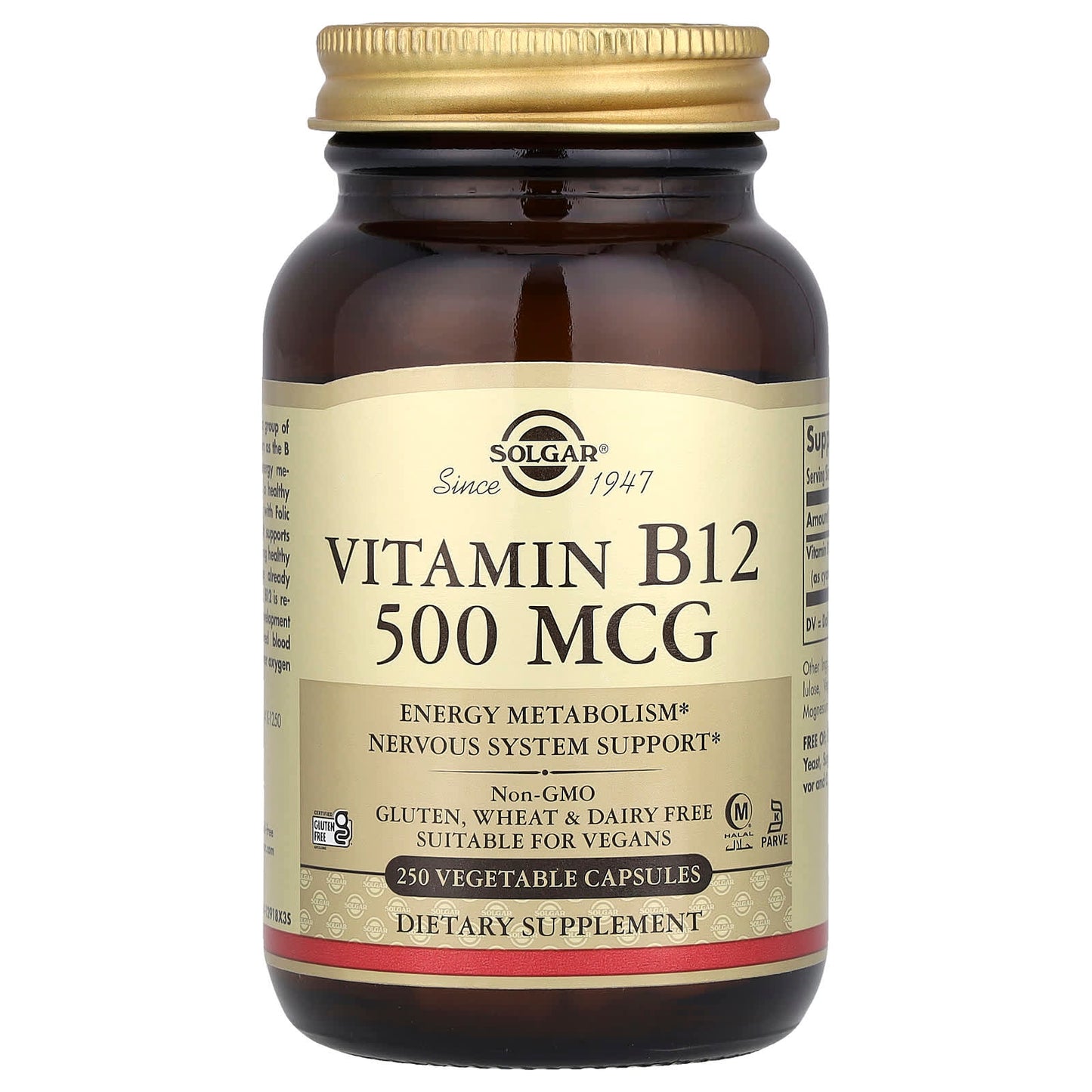 Solgar, Vitamin B12, 500 mcg, 250 Vegetable Capsules - Image 1