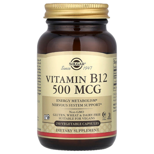 Solgar, Vitamin B12, 500 mcg, 250 Vegetable Capsules - Image 1