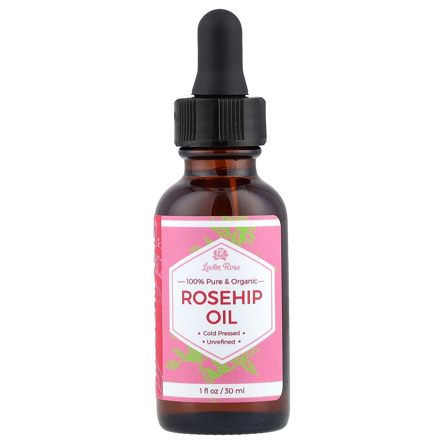 Leven Rose, 100% Pure & Organic Rosehip Oil, 1 fl oz (30 ml) - Image 1