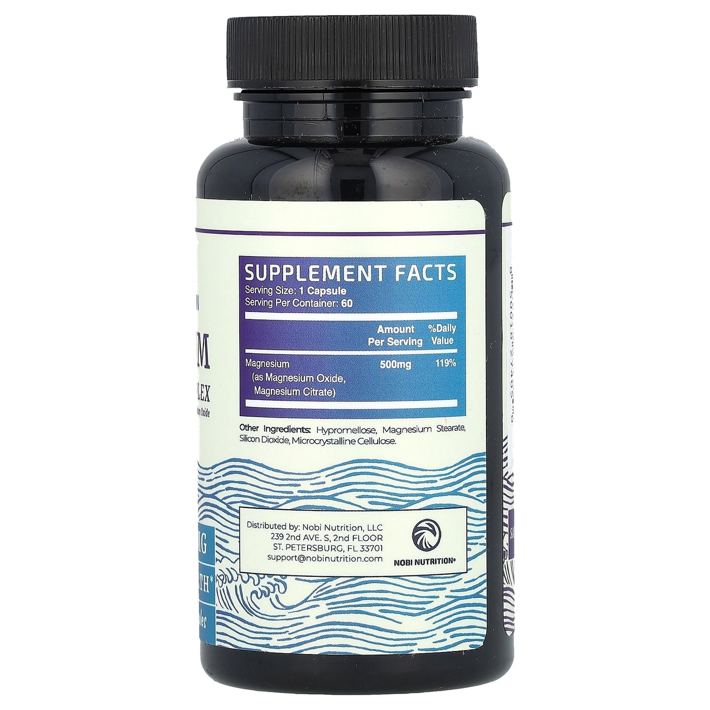 Nobi Nutrition, Magnesium Citrate Complex with Magnesium Oxide, Maximum Absorption, 500 mg, 60 Capsules - Image 2