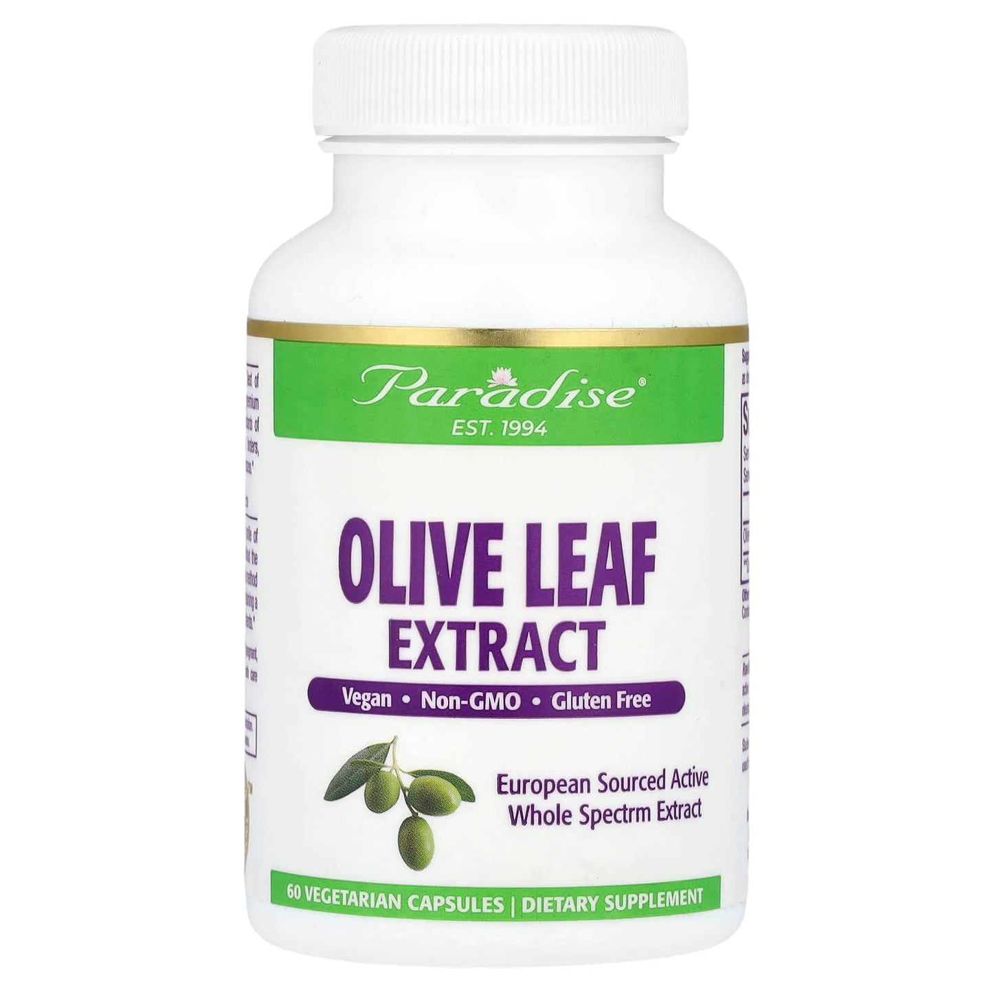 Paradise Herbs, Olive Leaf Extract, 60 Vegetarian Capsules (250 mg per Capsule) - Image 1