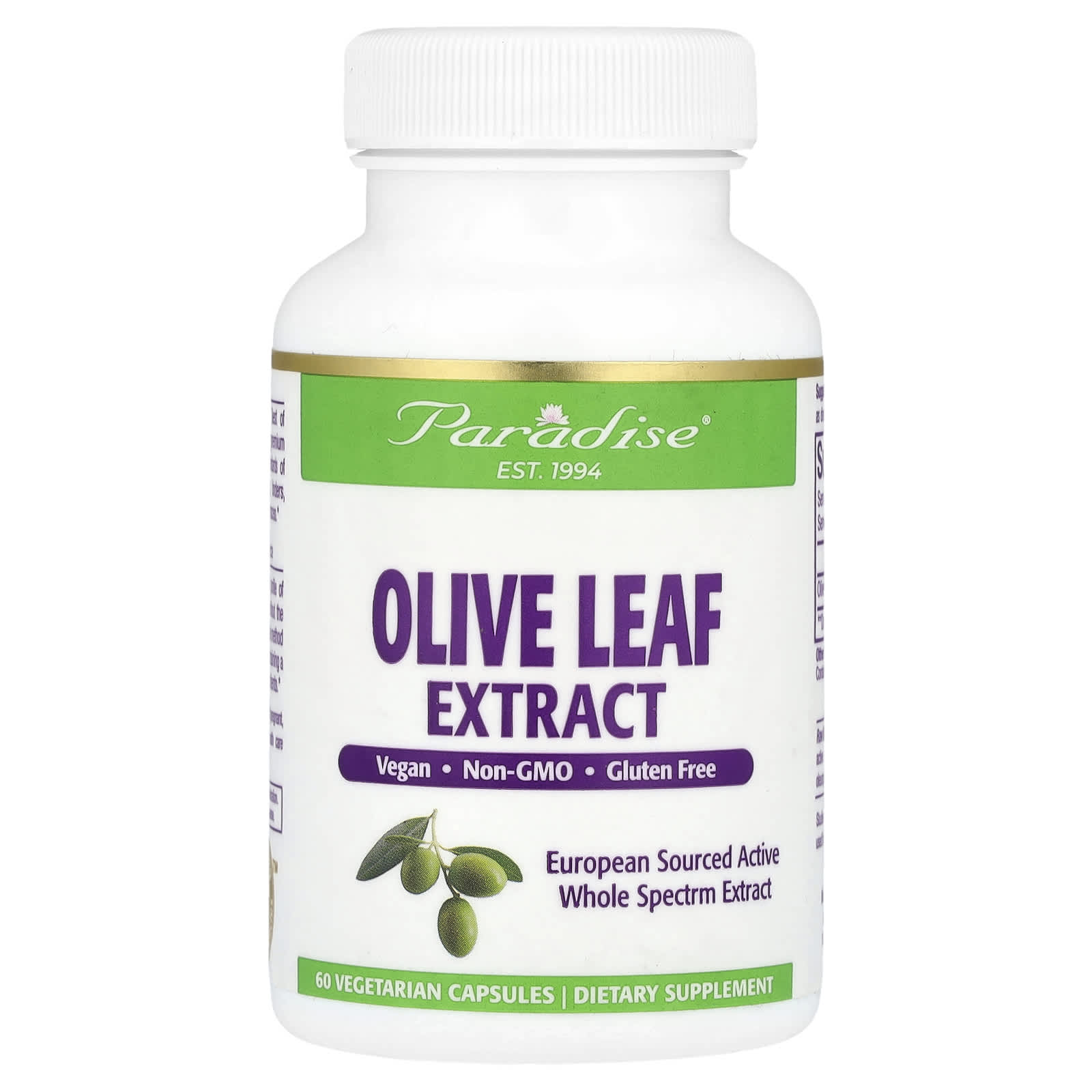 Paradise Herbs, Olive Leaf Extract, 60 Vegetarian Capsules (250 mg per Capsule) - Image 1