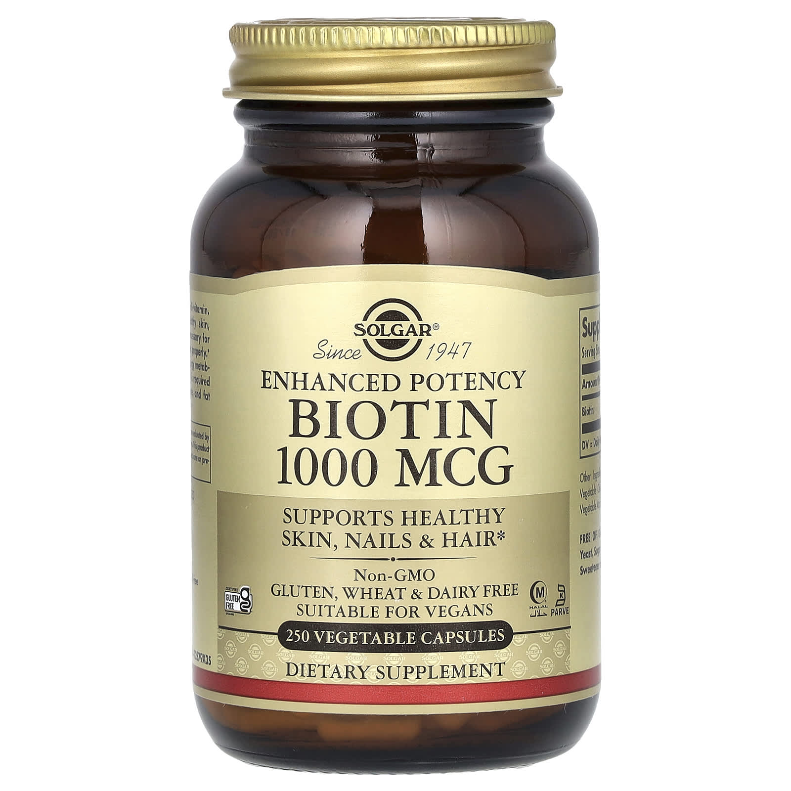Solgar, Biotin, 1,000 mcg, 250 Vegetable Capsules - Image 1