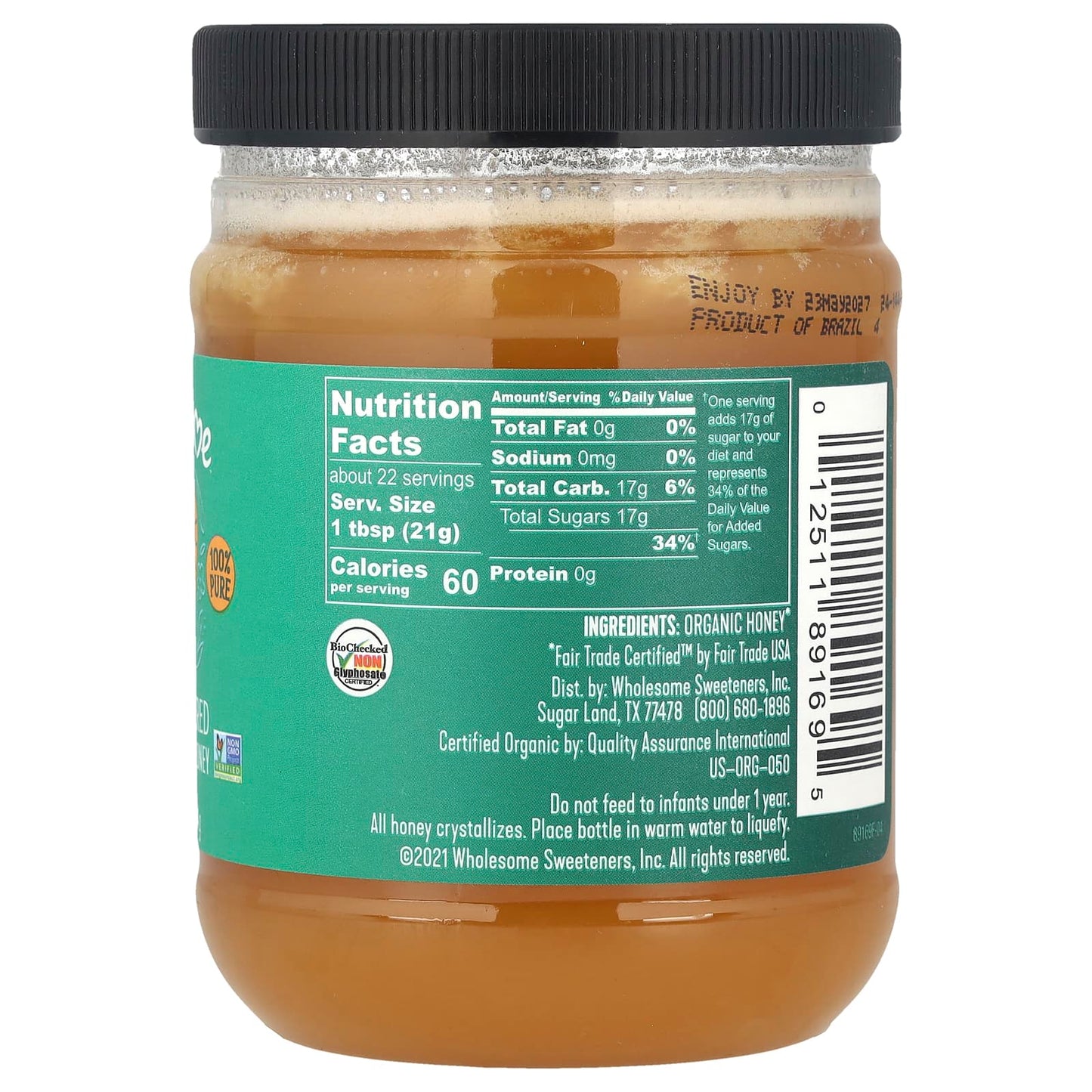 Wholesome Sweeteners, Raw + Unfiltered Organic White Honey , 16 oz (454 g) - Image 2