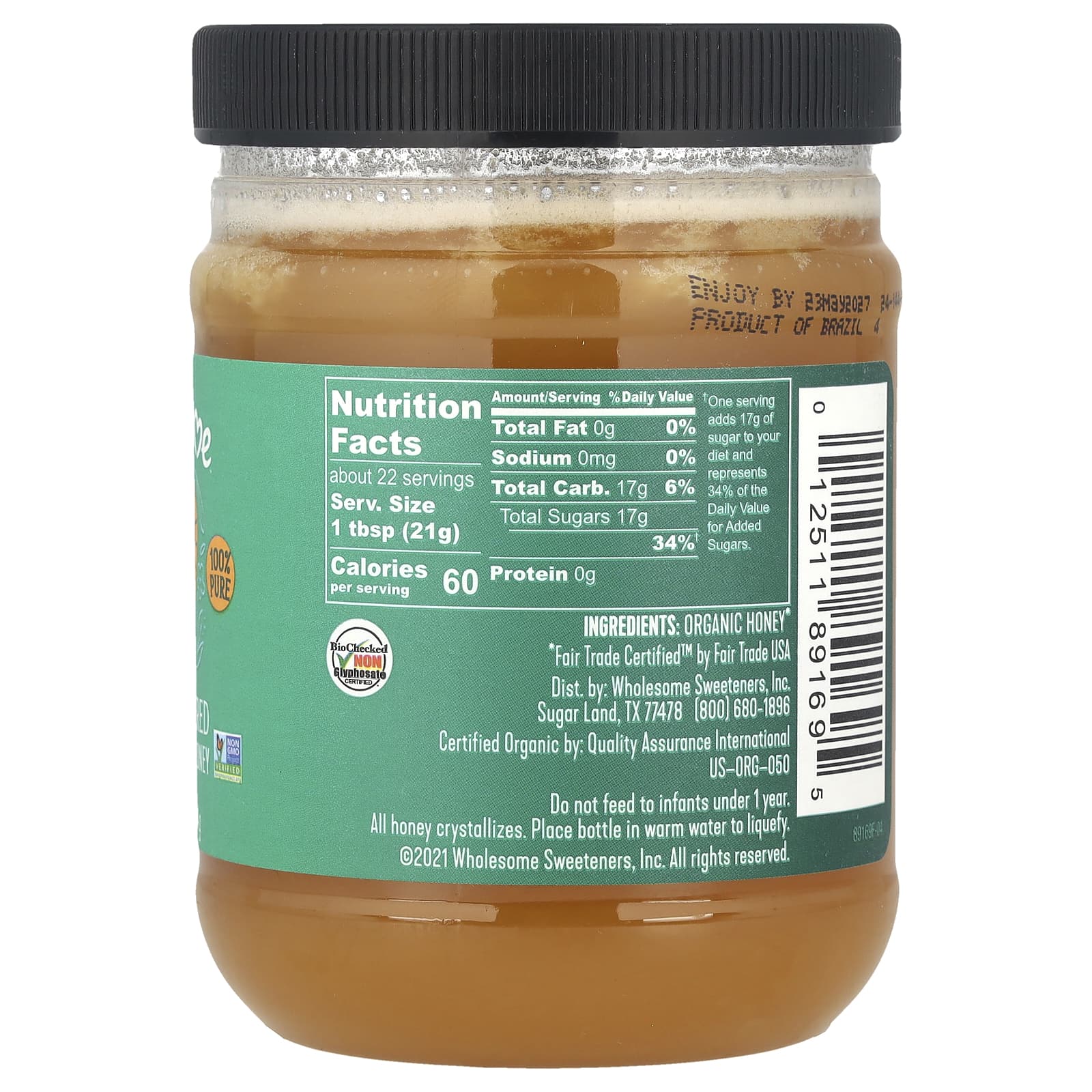 Wholesome Sweeteners, Raw + Unfiltered Organic White Honey , 16 oz (454 g) - Image 2