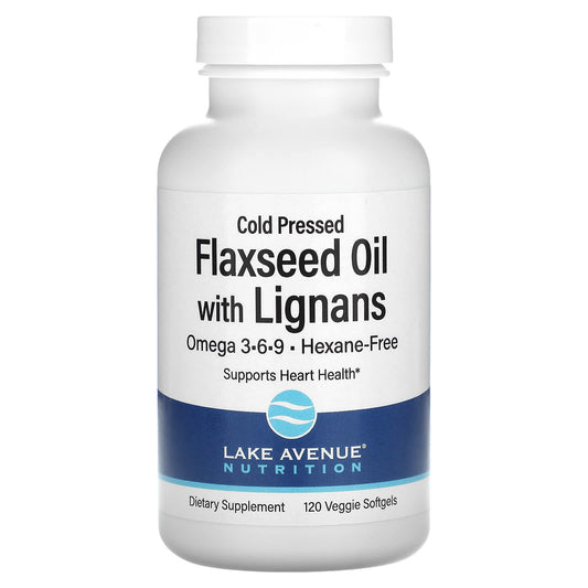 Cold Pressed Flaxseed Oil with Lignans by Lake Avenue Nutrition - 120 Softgels - Image 1