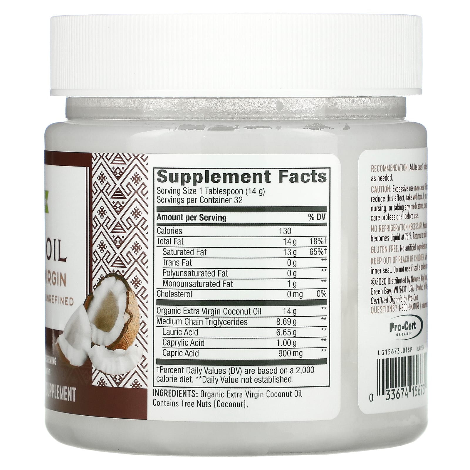 Nature's Way, Organic Coconut Oil, Extra Virgin, 16 oz (453 g) - Image 2