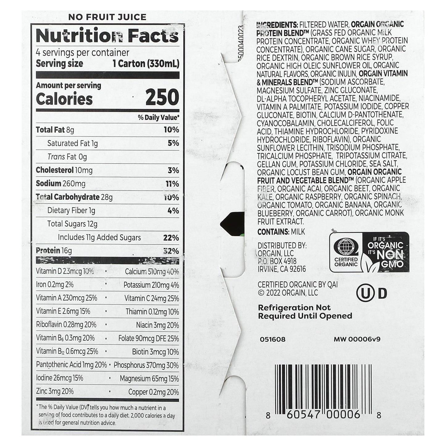 Orgain, Organic Nutrition, Grass-Fed Protein Shake,  Sweet Vanilla Bean, 4 Pack, 11 fl oz (330 ml) Each - Image 2