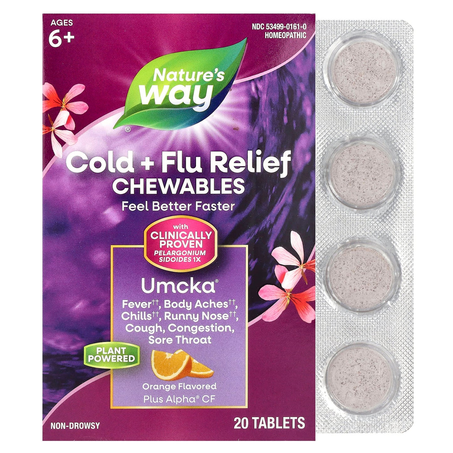 Nature's Way, Umcka®, Cold + Flu Relief Chewables, Ages 6+, Orange, 20 Tablets - Image 1