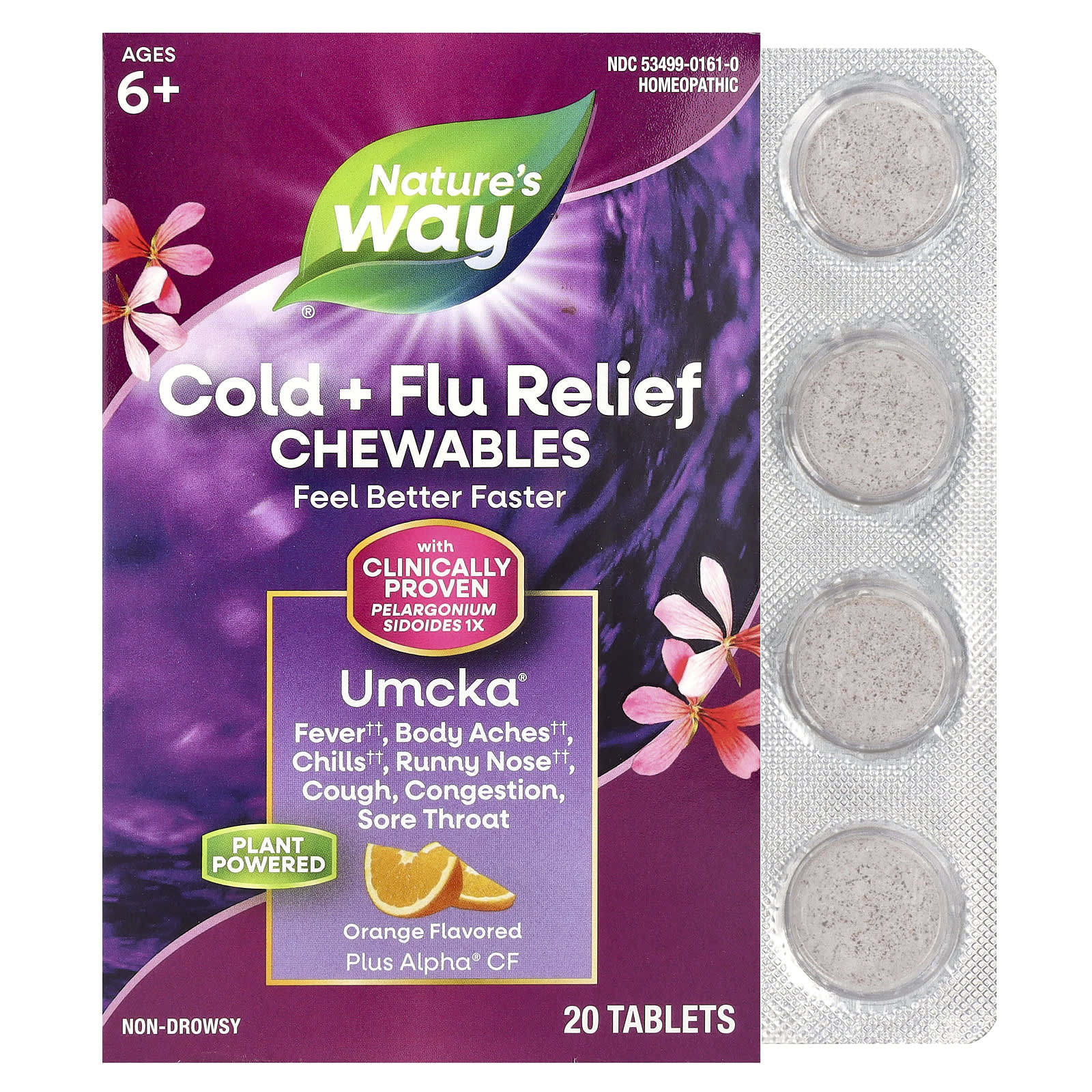 Nature's Way, Umcka®, Cold + Flu Relief Chewables, Ages 6+, Orange, 20 Tablets - Image 1
