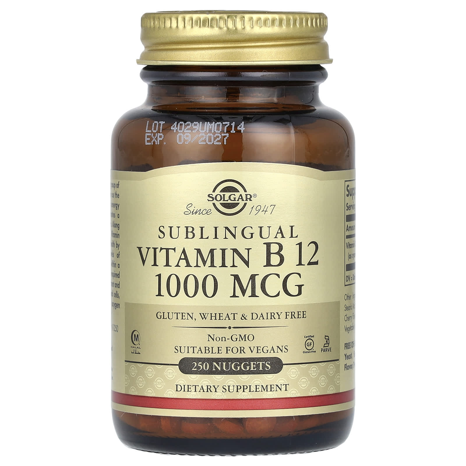 Solgar, Sublingual Vitamin B12, 1,000 mcg, 250 Nuggets - Image 1