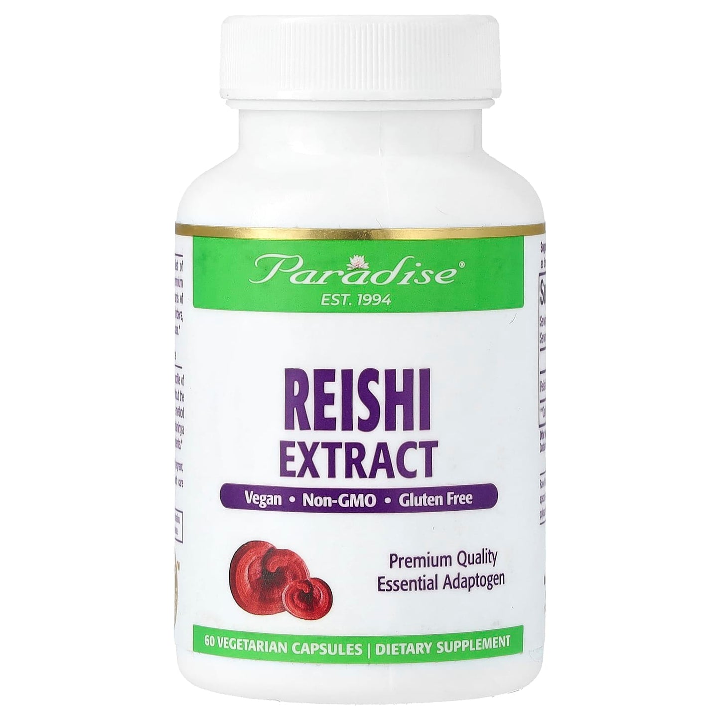 Paradise Herbs, Reishi Extract, 60 Vegetarian Capsules (400 mg per Capsule) - Image 1
