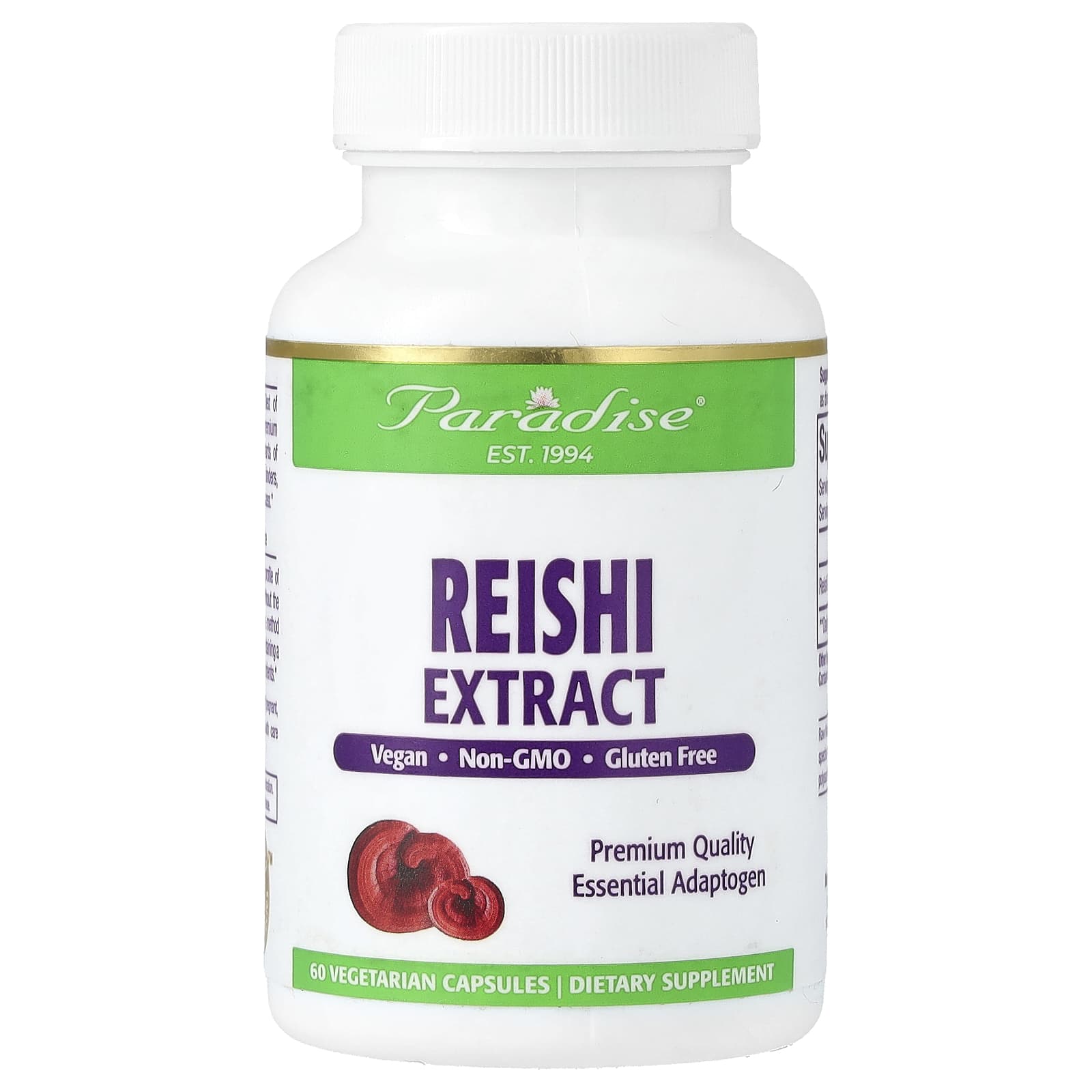 Paradise Herbs, Reishi Extract, 60 Vegetarian Capsules (400 mg per Capsule) - Image 1