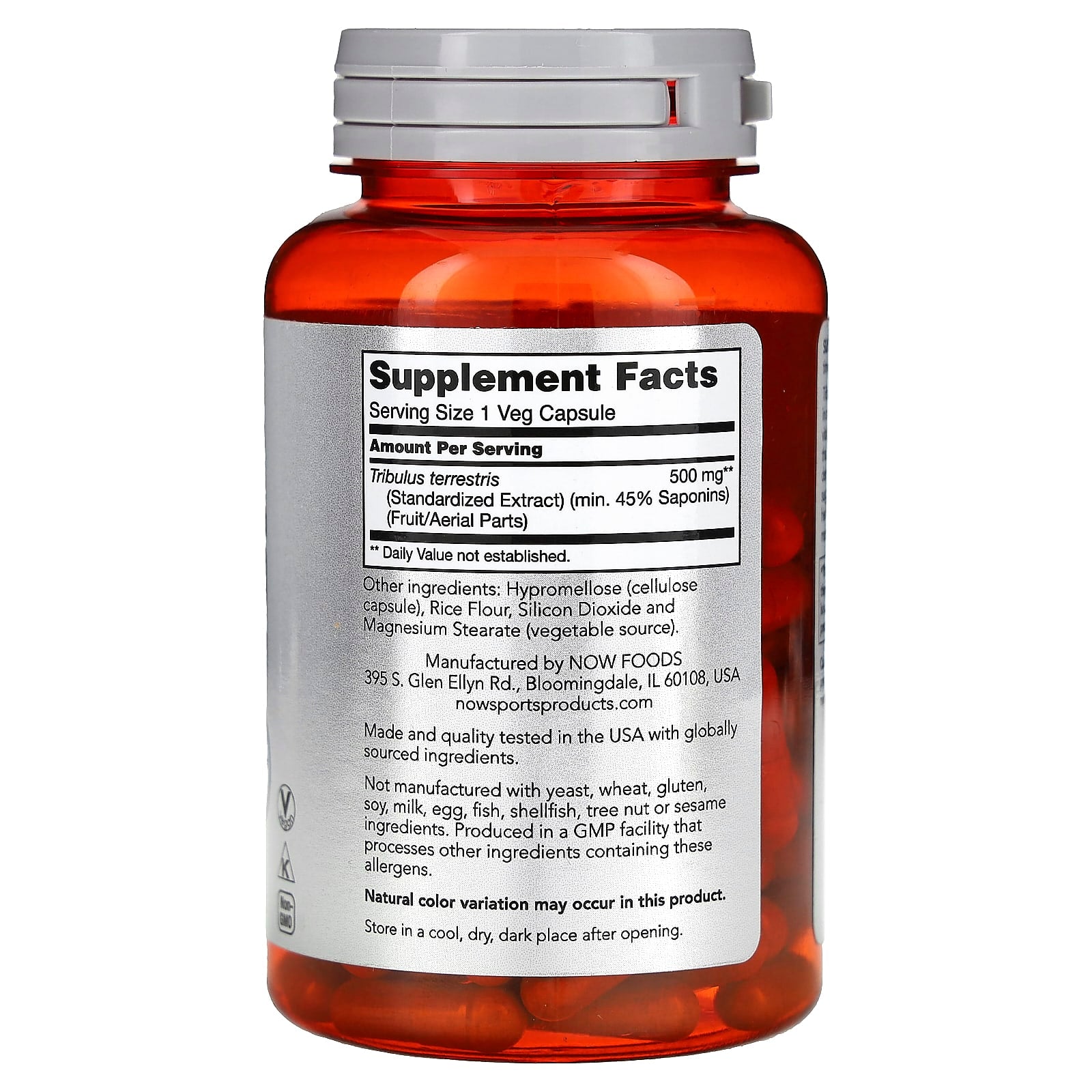 NOW Foods, Sports, Tribulus, Men's Health, 500 mg, 100 Veg Capsules - Image 2