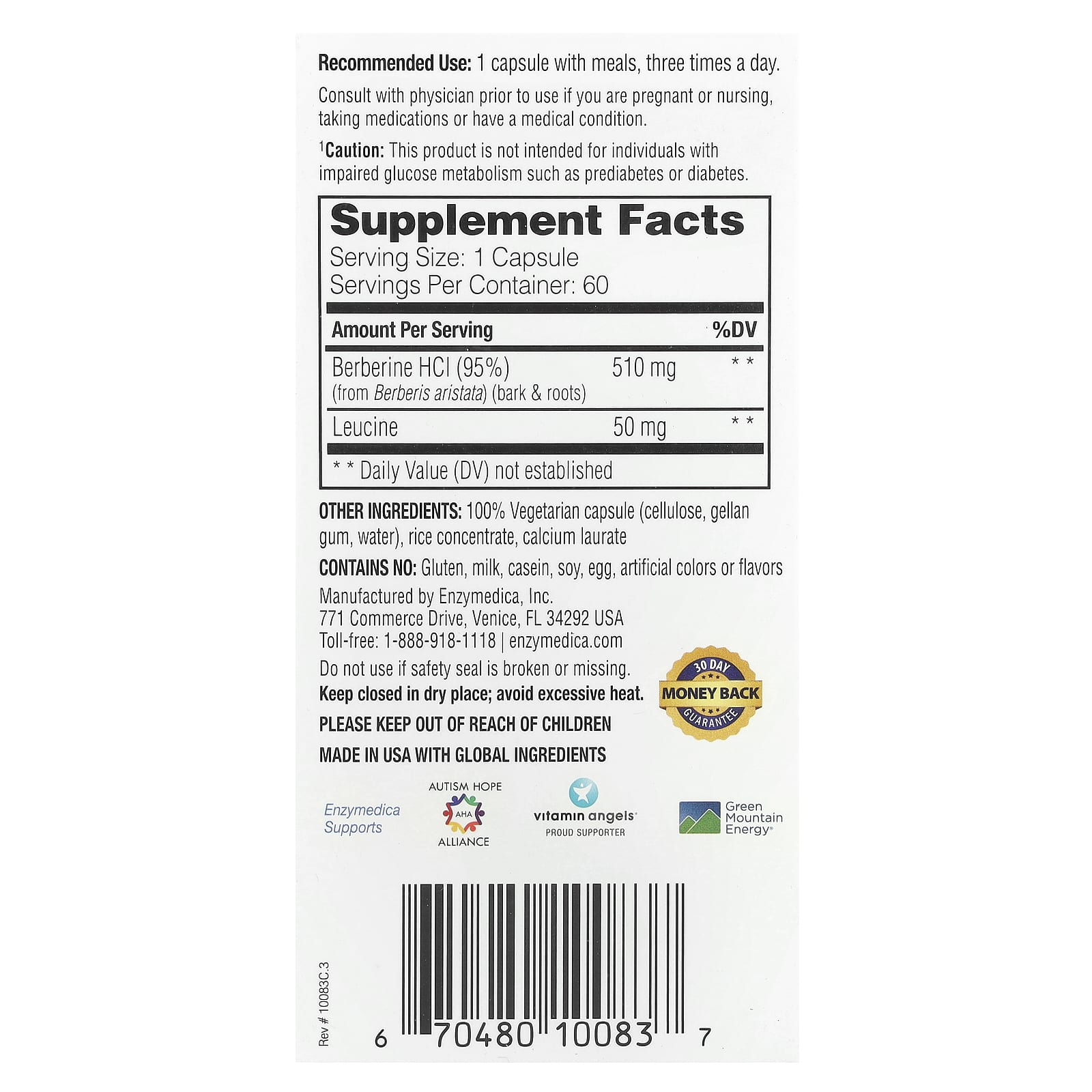 Berberine for Blood Sugar Support | 60 Capsules by Enzymedica - Image 2