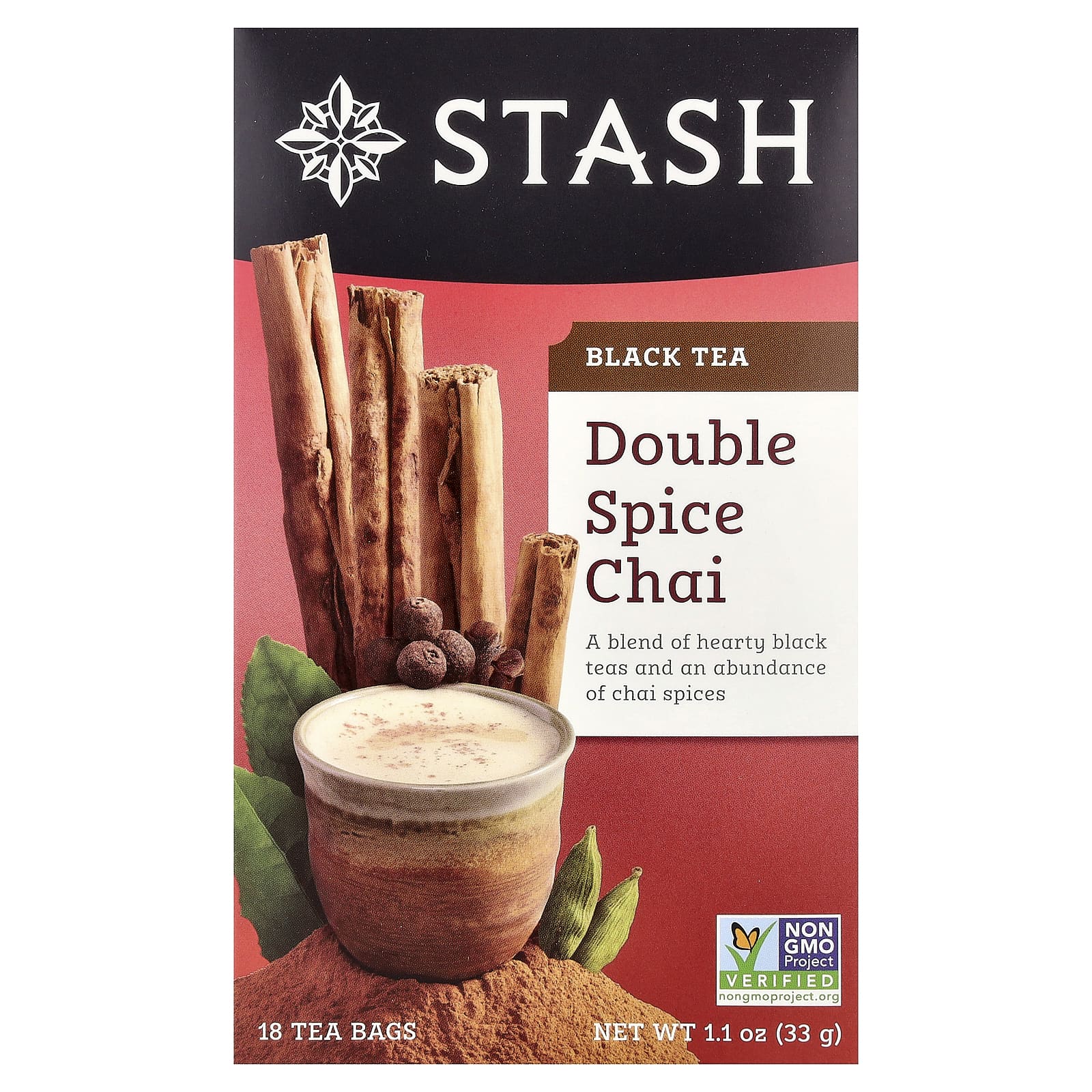Stash Tea, Black Tea, Double Spice Chai, 18 Tea Bags, 1.1 oz (33 g) - Image 1