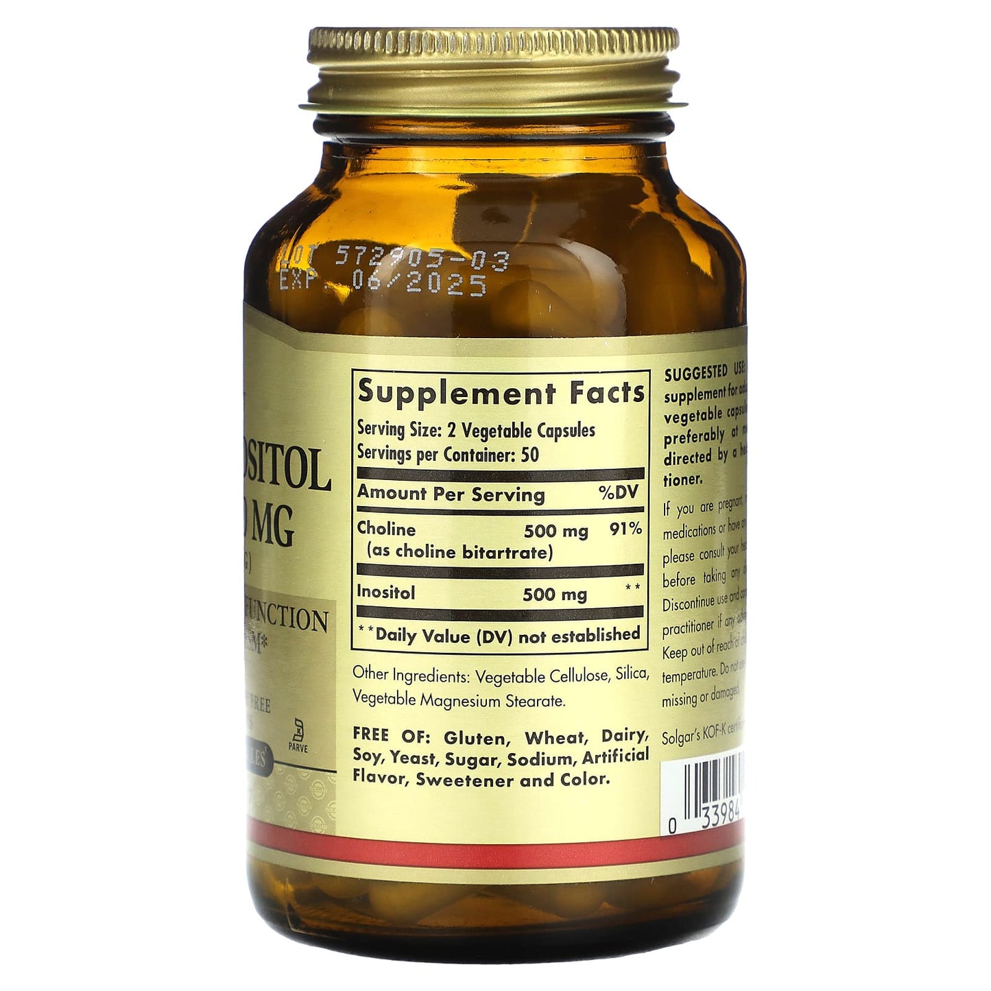 Solgar, Choline/Inositol, 100 Vegetable Capsules - Image 2